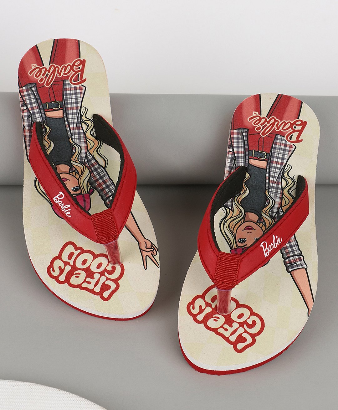 Kidsville Mattel Featuring Barbie Printed Flip Flops -  Red-image-49