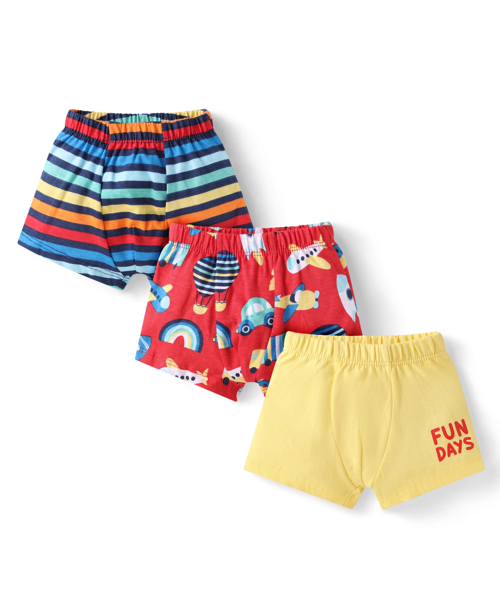 Babyhug 100% Cotton Knit Antibacterial Trunks with Stripes & Rainbow Theme Print Pack of 3 - Red & Yellow-image-20
