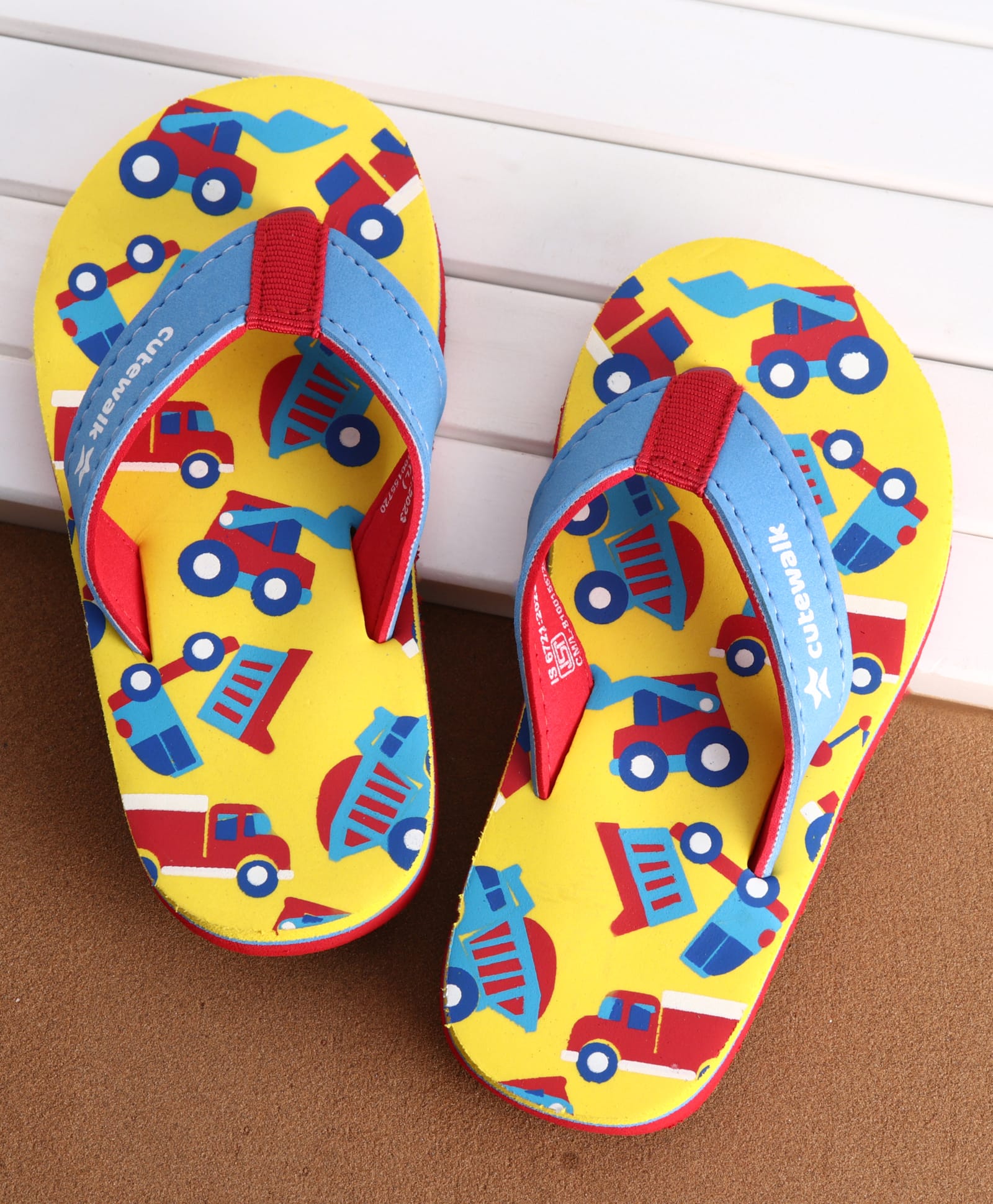 Cute Walk by Babyhug Vehicle Print Slip On Flip Flops - Yellow-image-48