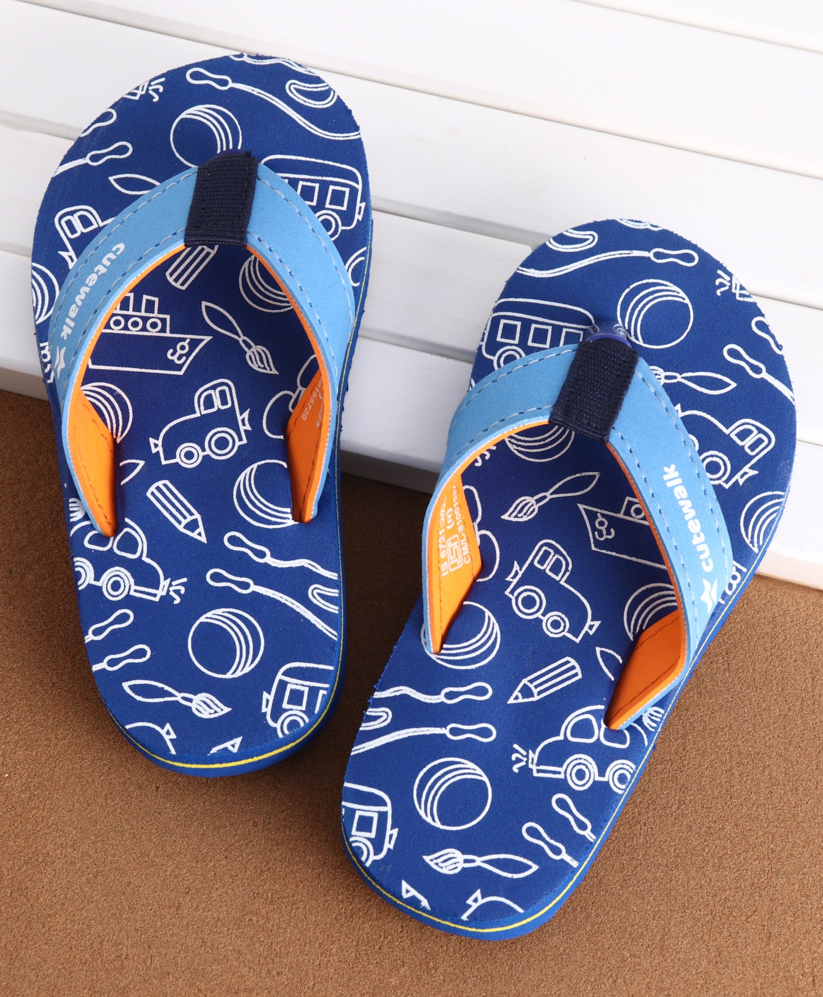 Cute Walk by Babyhug Vehicle Print Slip On Flip Flops- Blue-image-47