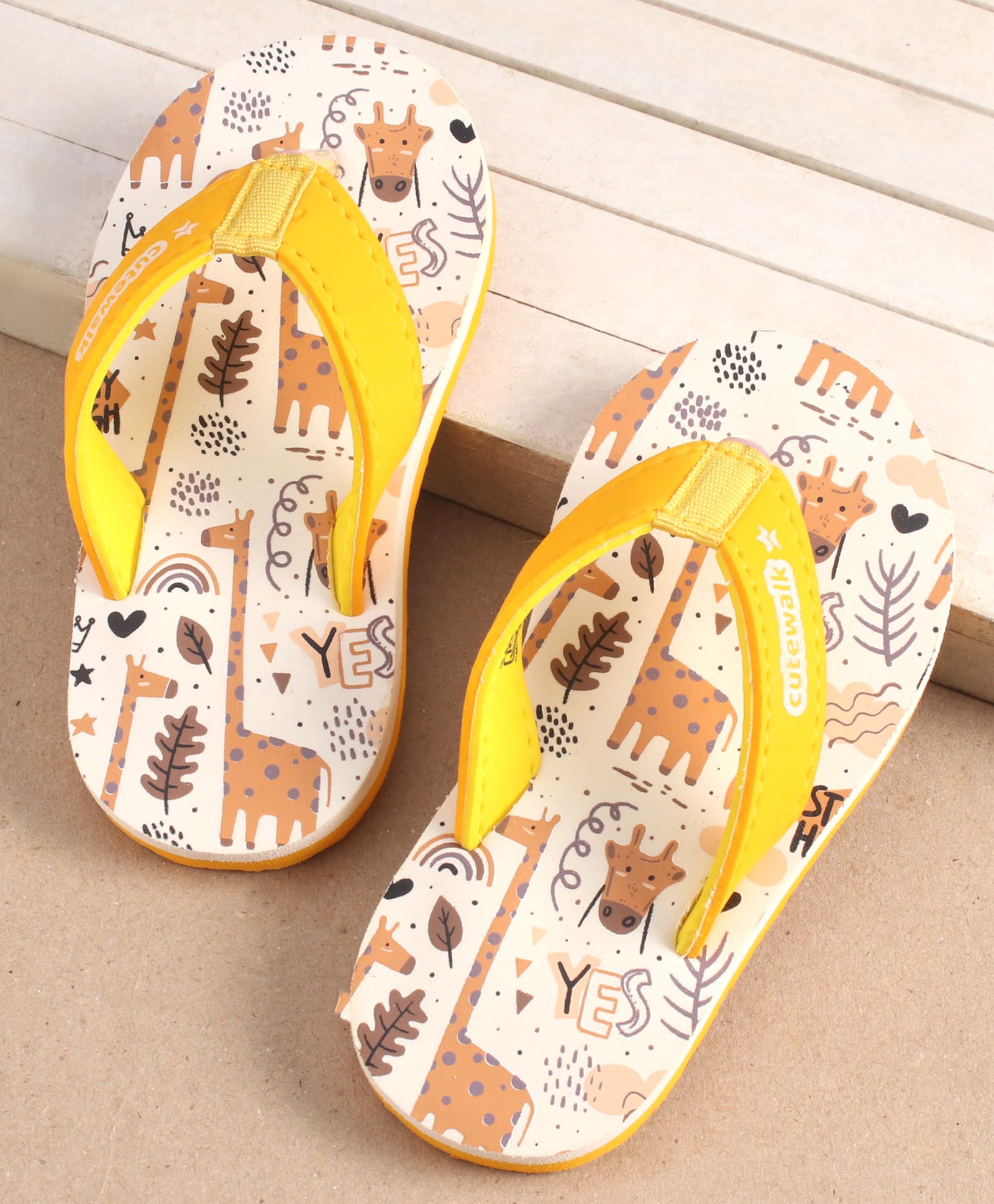 Cute Walk by Babyhug Slip On Flip Flops with Giraffe Print - Yellow-picture-19