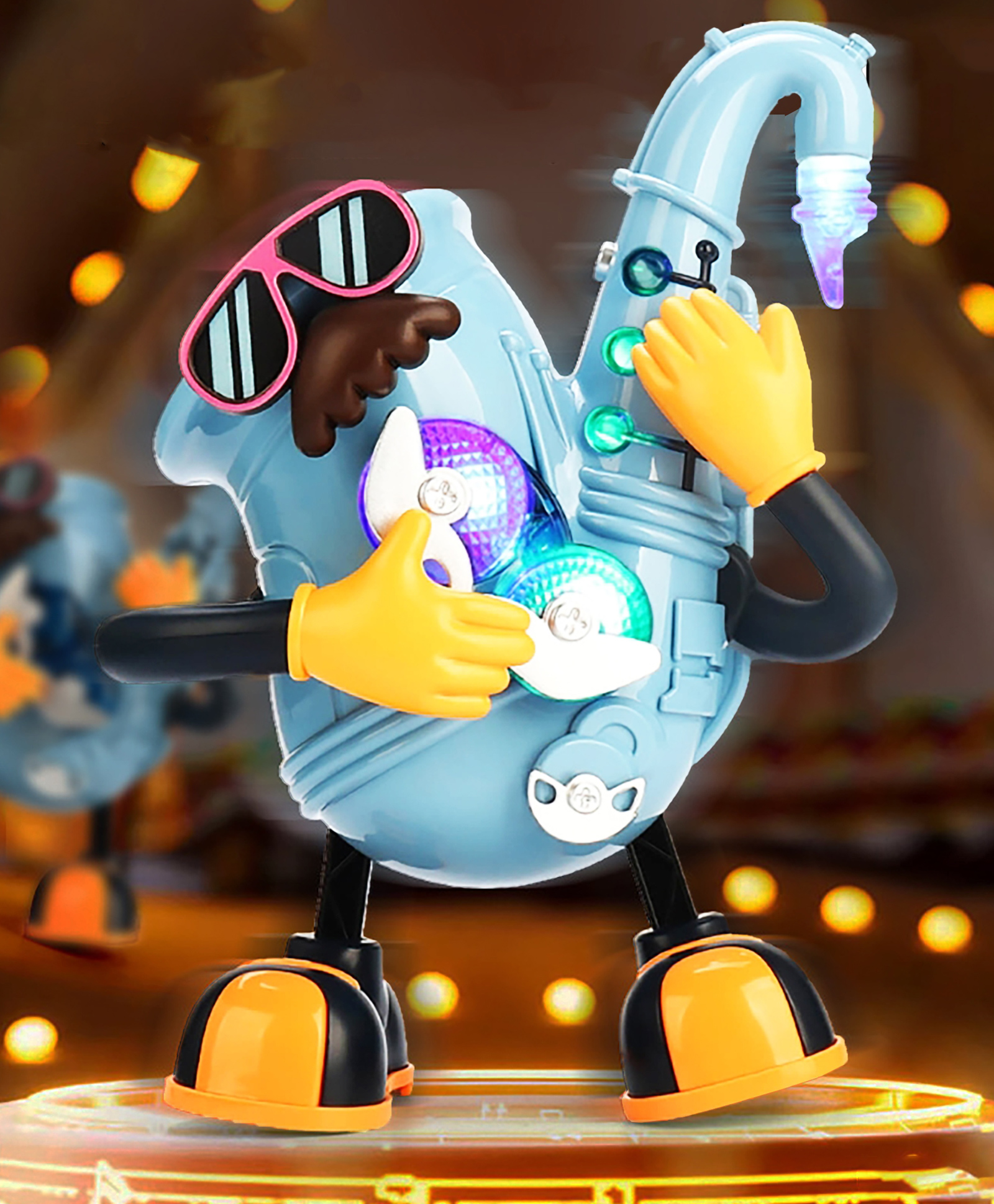 VGRASSP Musical Mr. Rock Saxophone Toy for Kids with 3D Light, Rock and Roll Tunes, Left Right Dance Moves, Swinging Hands, Volume Control - Blow Air and Play Real Like Saxophone-image-1