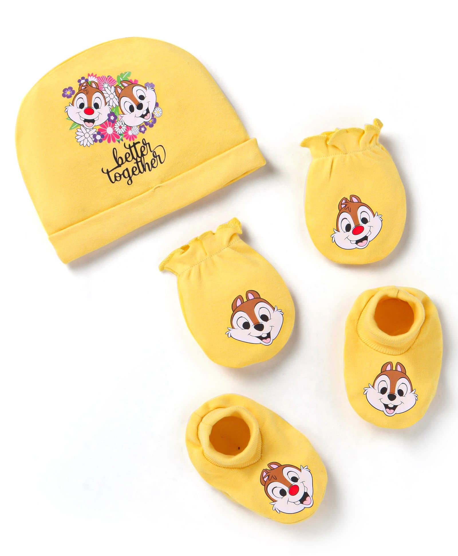 Babyhug Disney Interlock Knit Cap Mittens & Booties With Chip 'n Dale Graphics Yellow - Diameter 11.5 cm-picture-14