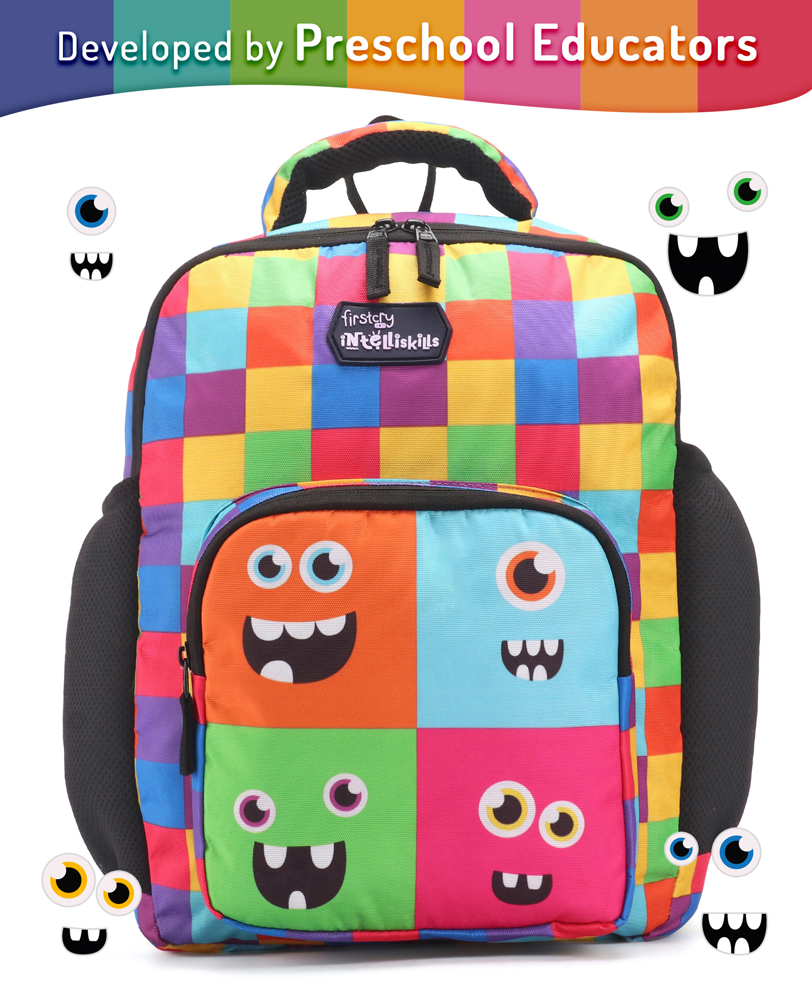 Intelliskills Monster Mania Large, Durable School Bag with Comfortable Cushion Padding | Multicoloured | 15 Inches | Trendy & Spacious Kids Backpack | Unisex Printed School Bag for Boys and Girls-image-26