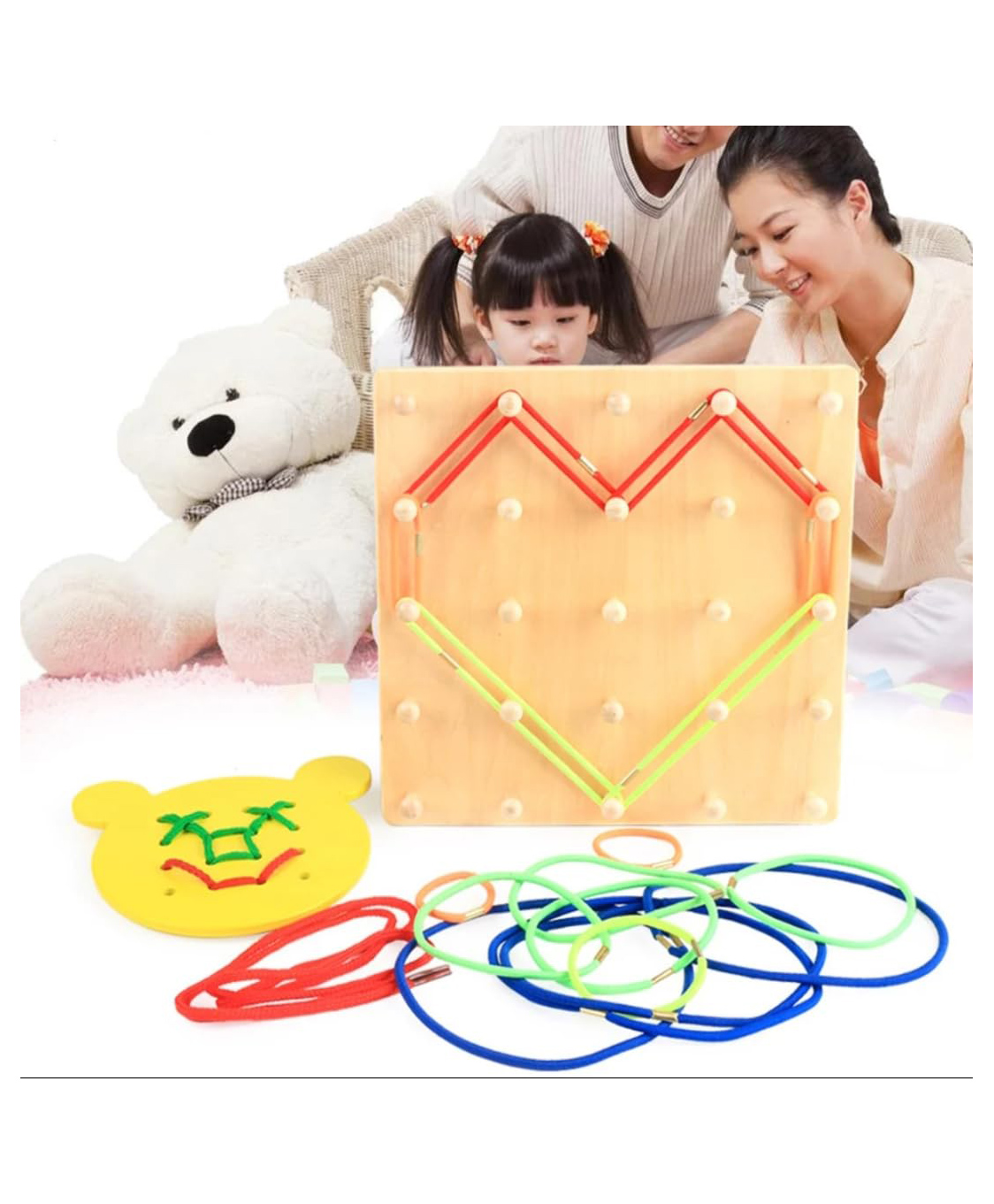 Urbane Chic Wooden Geometric Elastic, Lacing boardand Nail Board game-Multicolor-picture-5