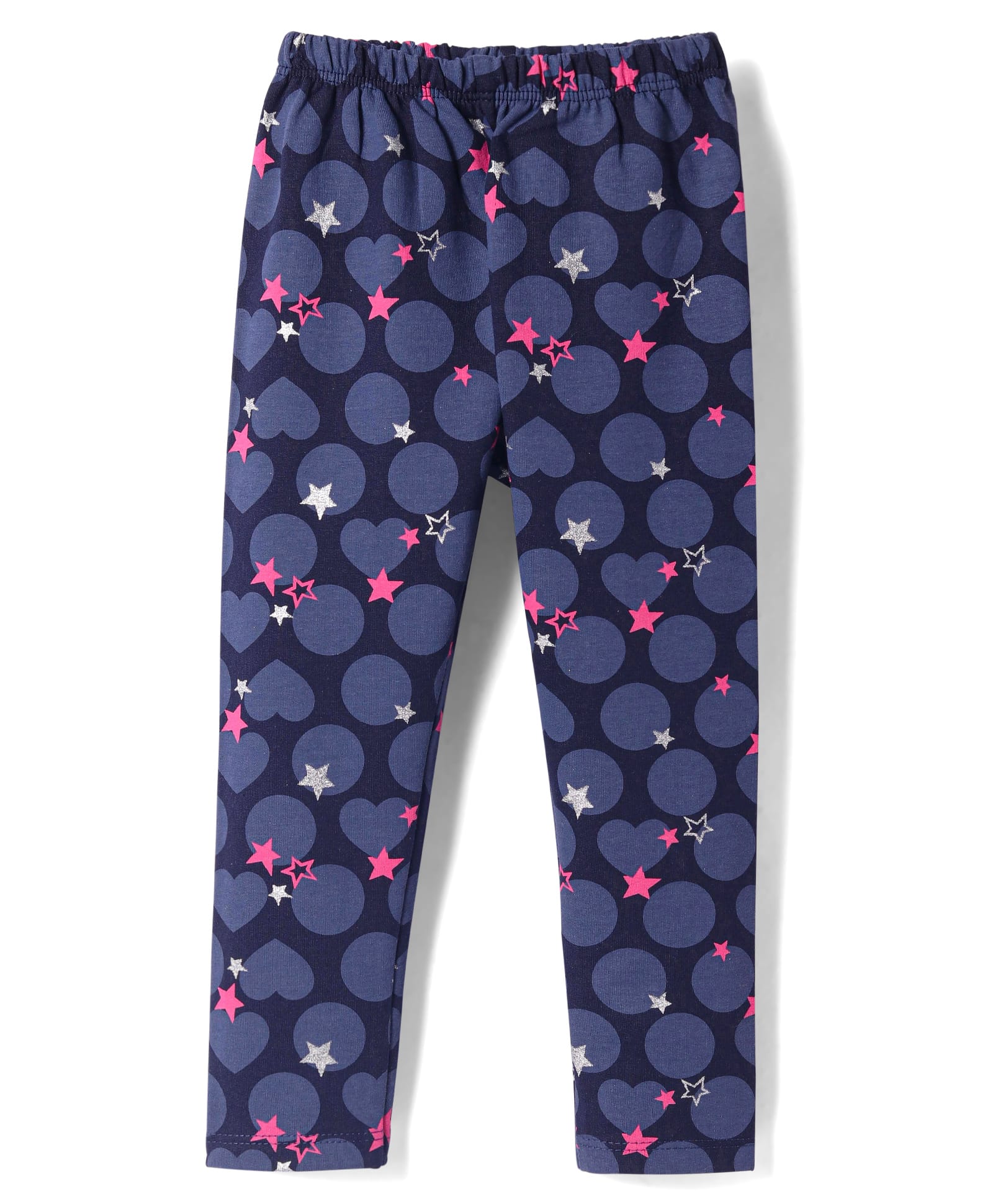 Simply Cotton Lycra Knit Full Length Heart Printed Leggings - Navy Blue-image-37