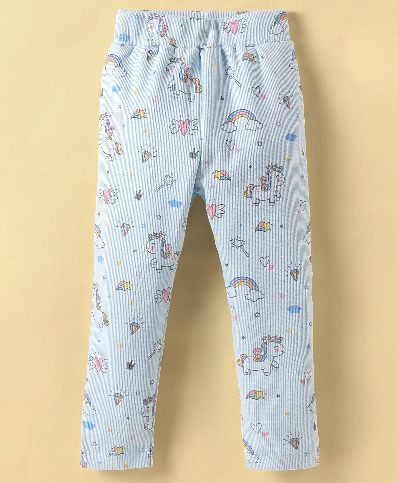 Simply Girl Cotton Lycra Knit Full Length Unicorn PrintedLeggings - Light Blue-image-33