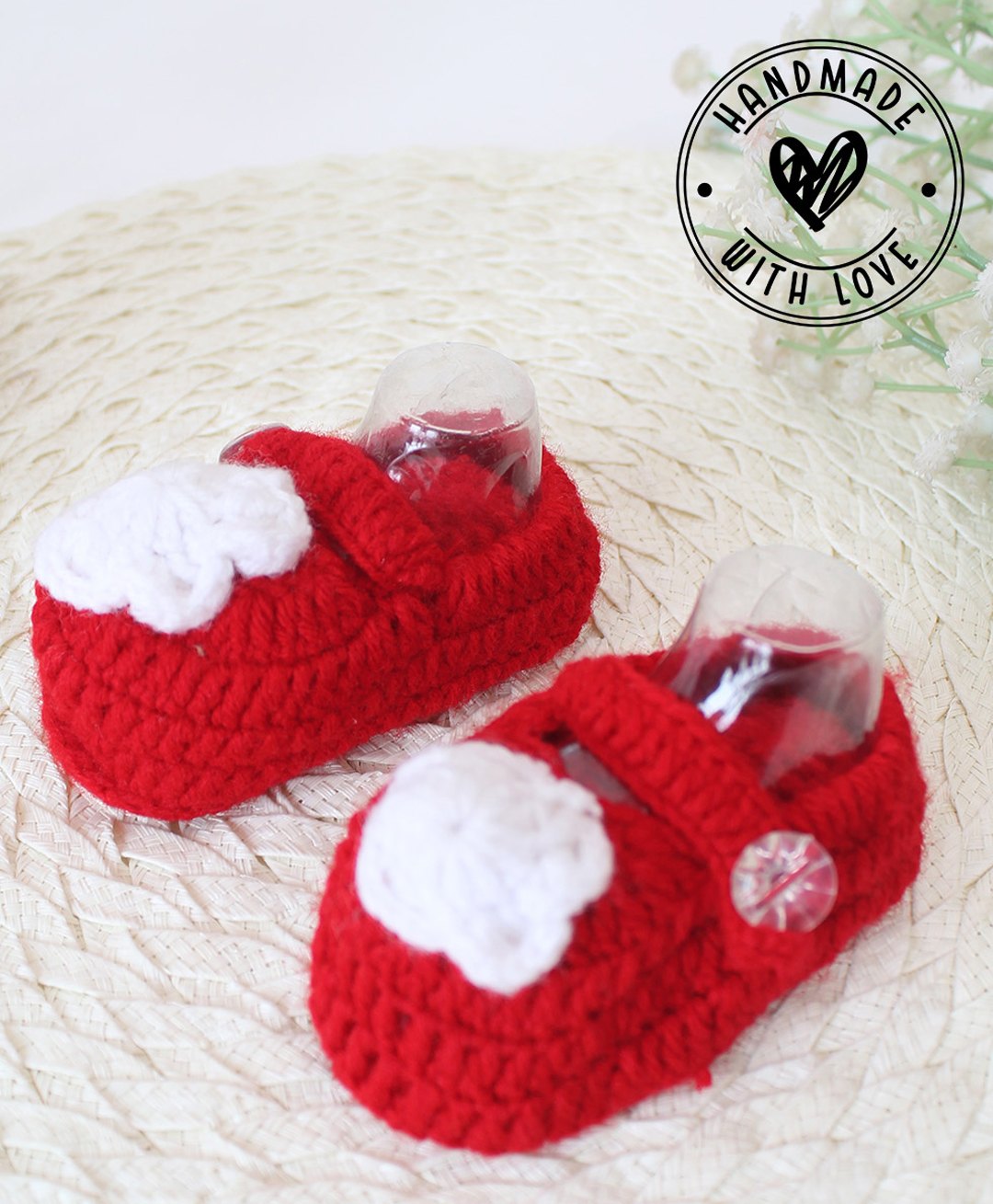 Woonie Crochet Handmade Floral Detailed Booties - Red-image-35