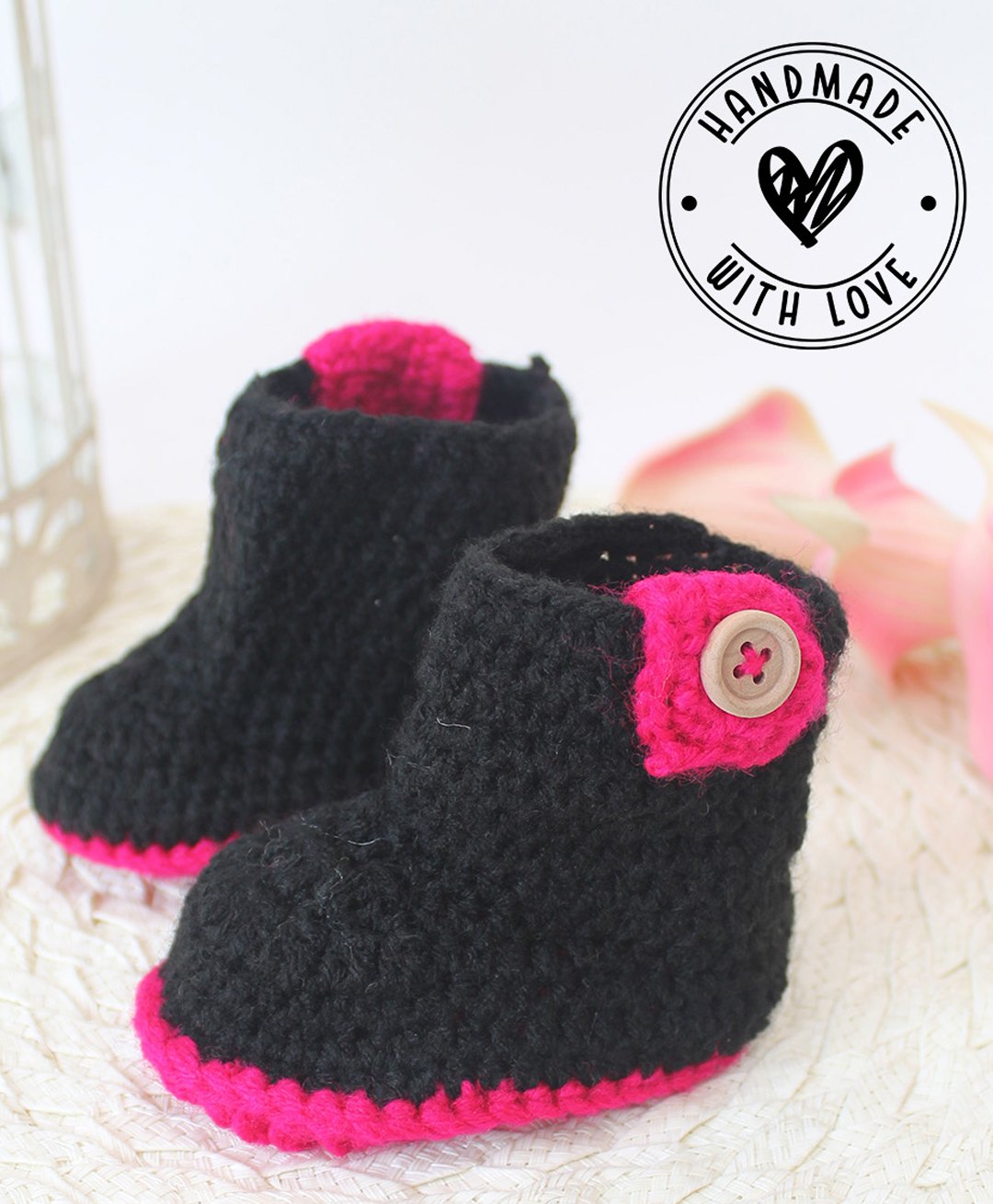 Woonie Crochet Handmade Colour Blocked Booties - Black-picture-18