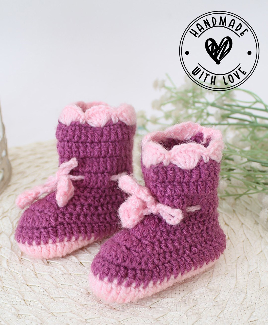 Woonie Crochet Handmade Colour Blocked Booties - Purple-image-29