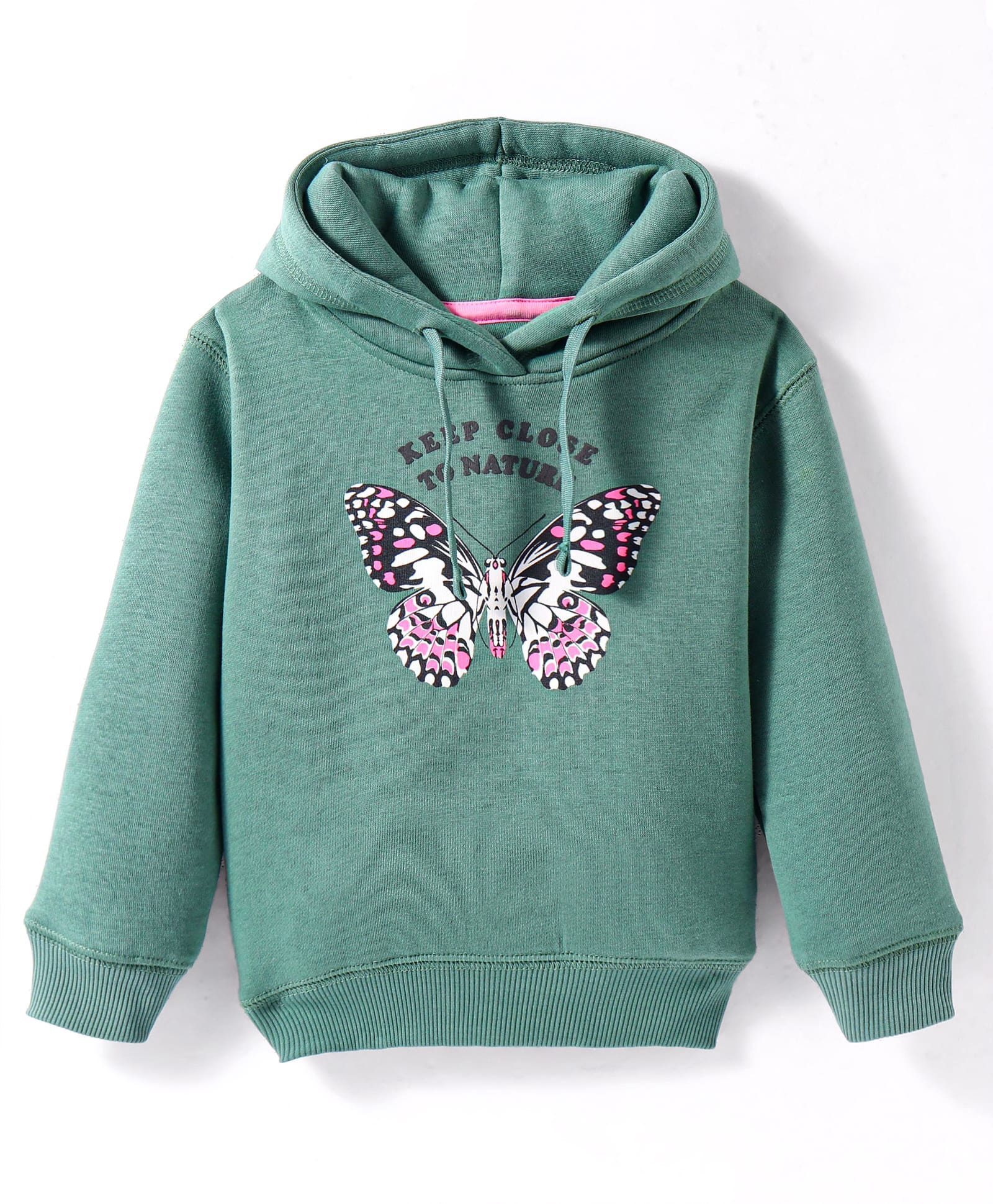 Doreme Fleece Knit Full Sleeves Hooded Sweatshirt With Butterfly Print - Mint Green-image-43