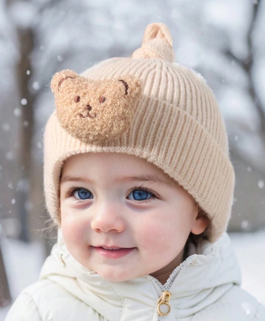 Ziory Bear Design Winter Cap -Beige-picture-33