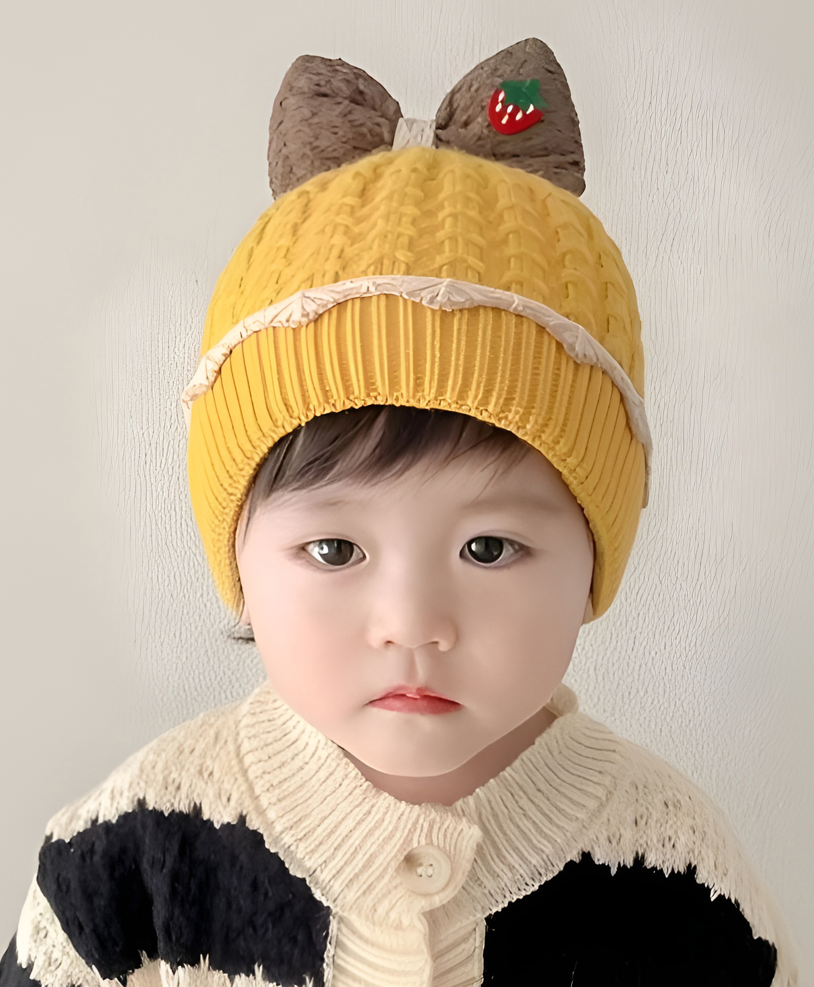 Ziory Bow Pattern on top Winter Cap- Mustard-picture-15