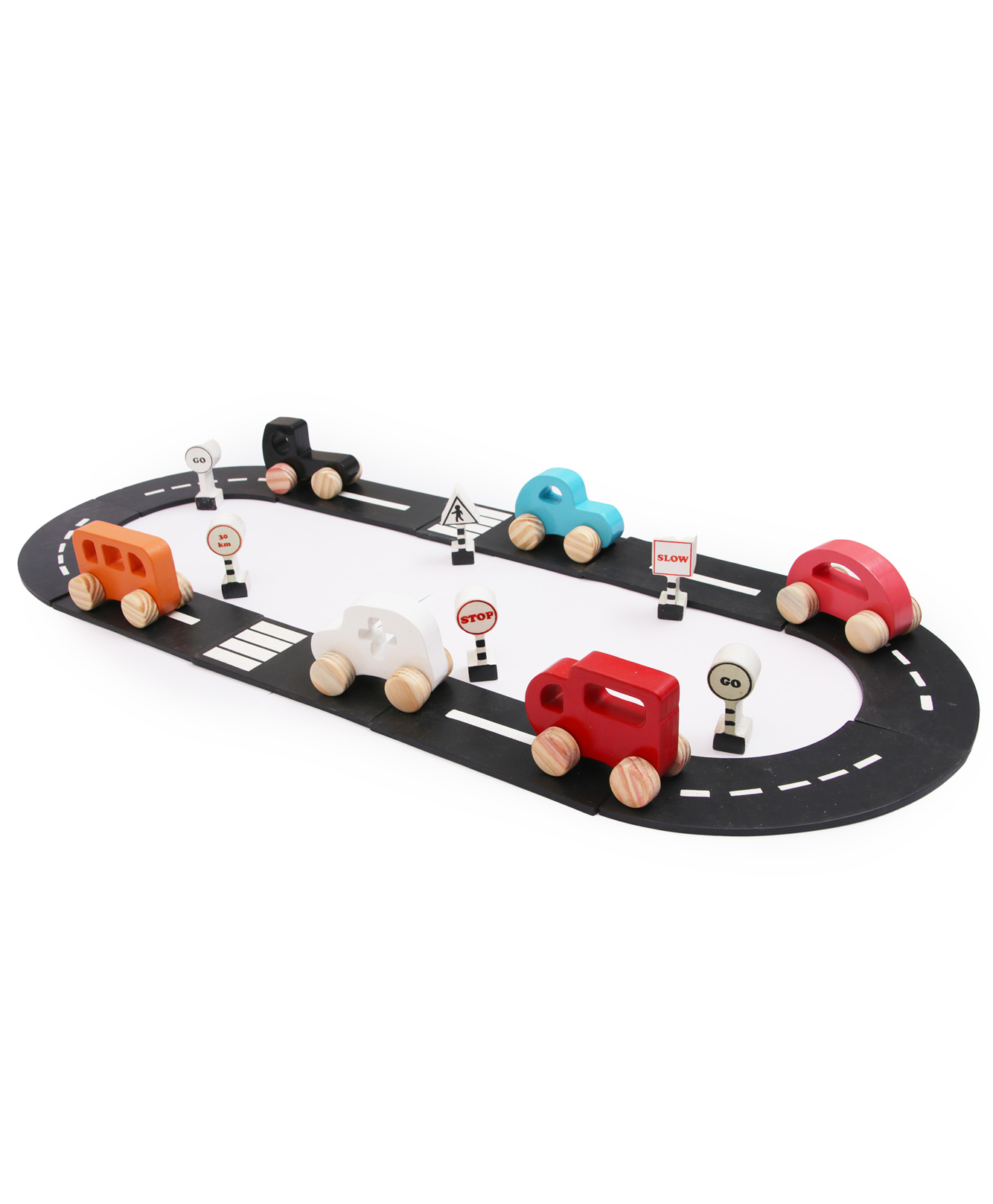 opa toys Wooden Push &Pull Toy - Combo Mini Drop / Emergency Vehicle set with traffic signal & roads Sets for Kids - Small Size (22 pcs)-picture-12