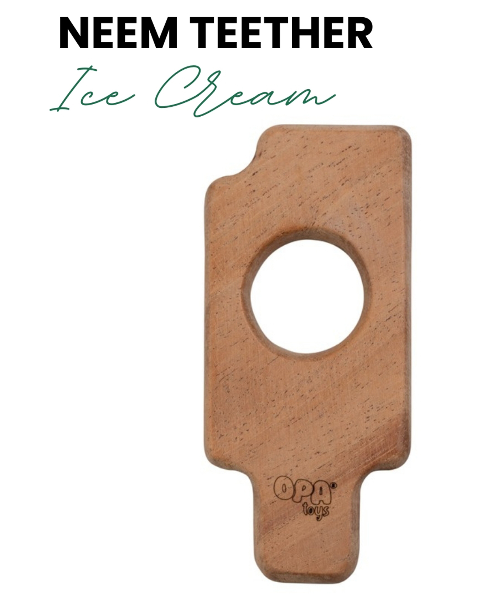Natural and Chemical-Free Neem Wood -Ice Cream Neem Teether (1 Piece)-image-4
