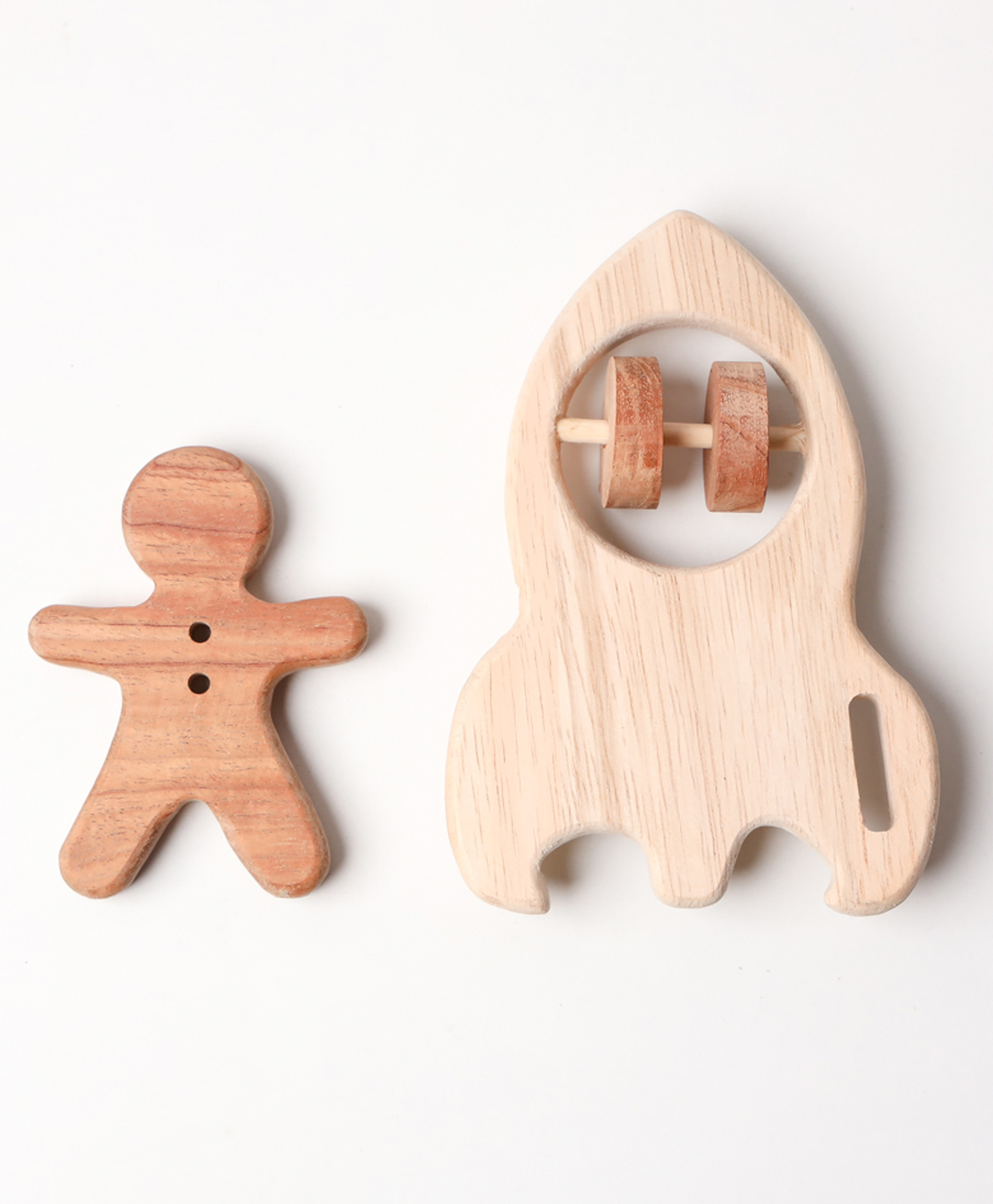OPA Toys Wooden Handmade Sensory Stimulating -  Human Teether & Rocket Rattle For Born Babies (2 Piece)-image-14