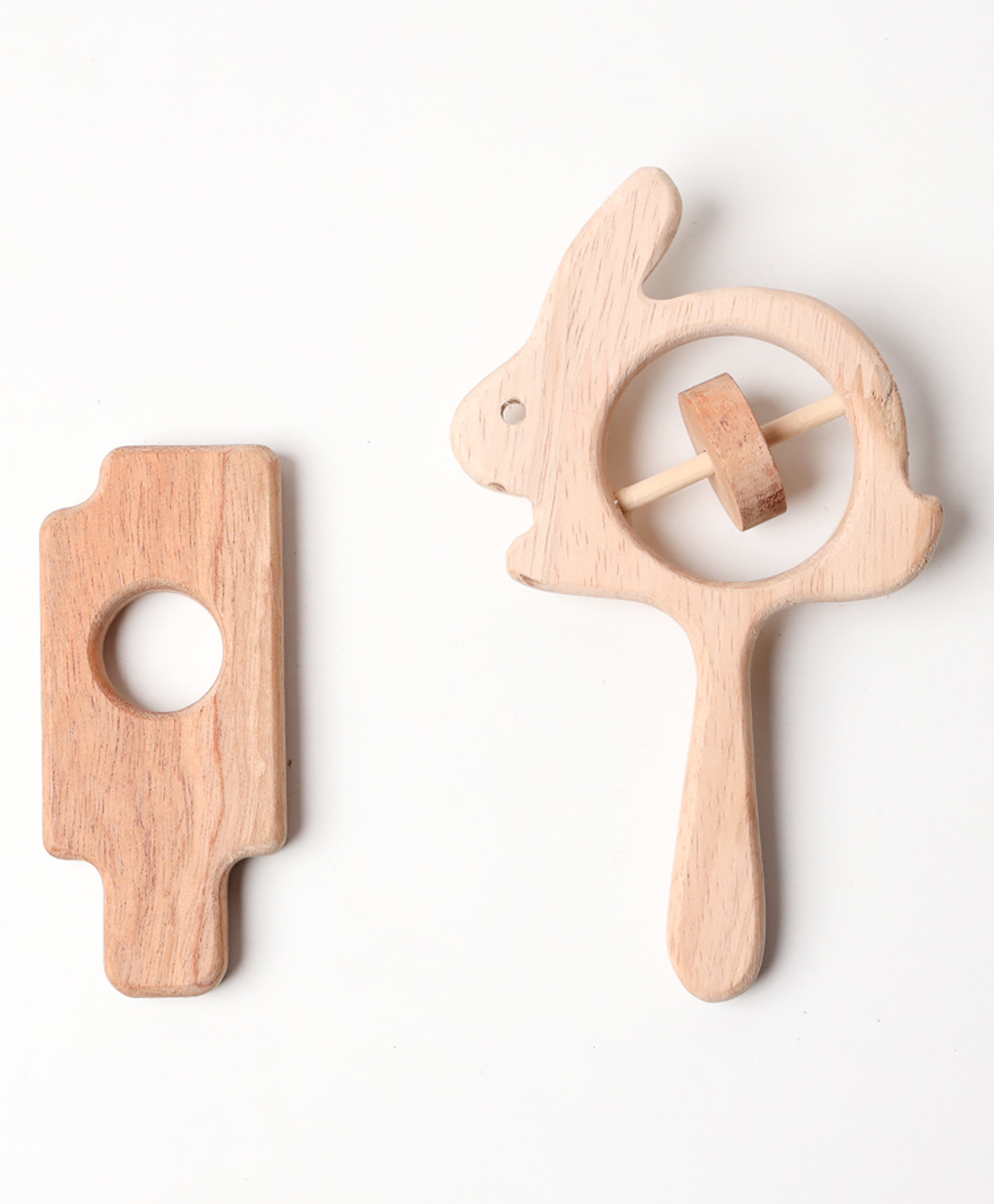 OPA Toys Wooden Handmade Sensory Stimulating -  Ice Cream Teether & Rabbit Rattle For Born Babies (2 Piece)-image-17