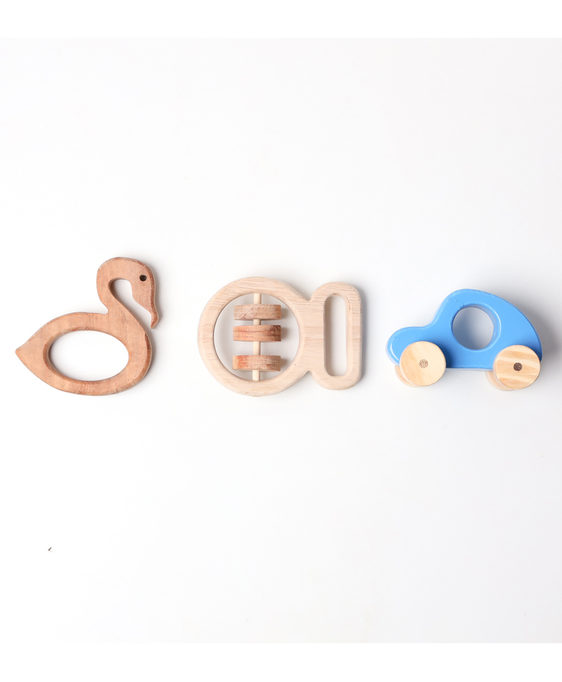 New Born Gift Set - Wooden Crane Teether, Grasping Rattle and  Racing Blue - CAR Push Toy (3 Pieces)-image-12