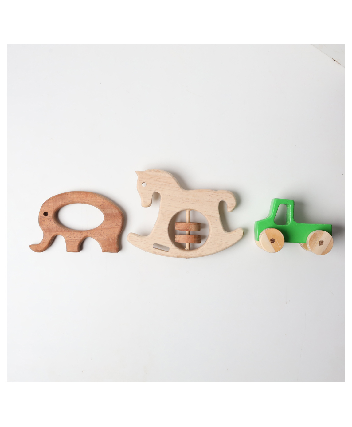opa toys New Born Gift Set - Wooden Elephant Teether, Unicorn Rattle andRacing Green - Truck Push Toy (3 Pieces)-picture-13