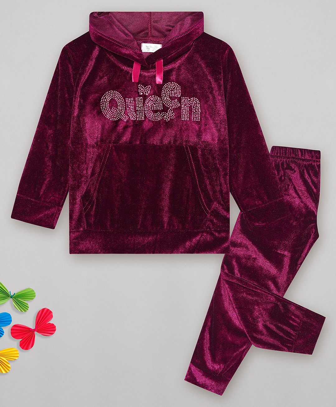 Sheer Love Velvet Hoodie With Pant -Wine-image-36