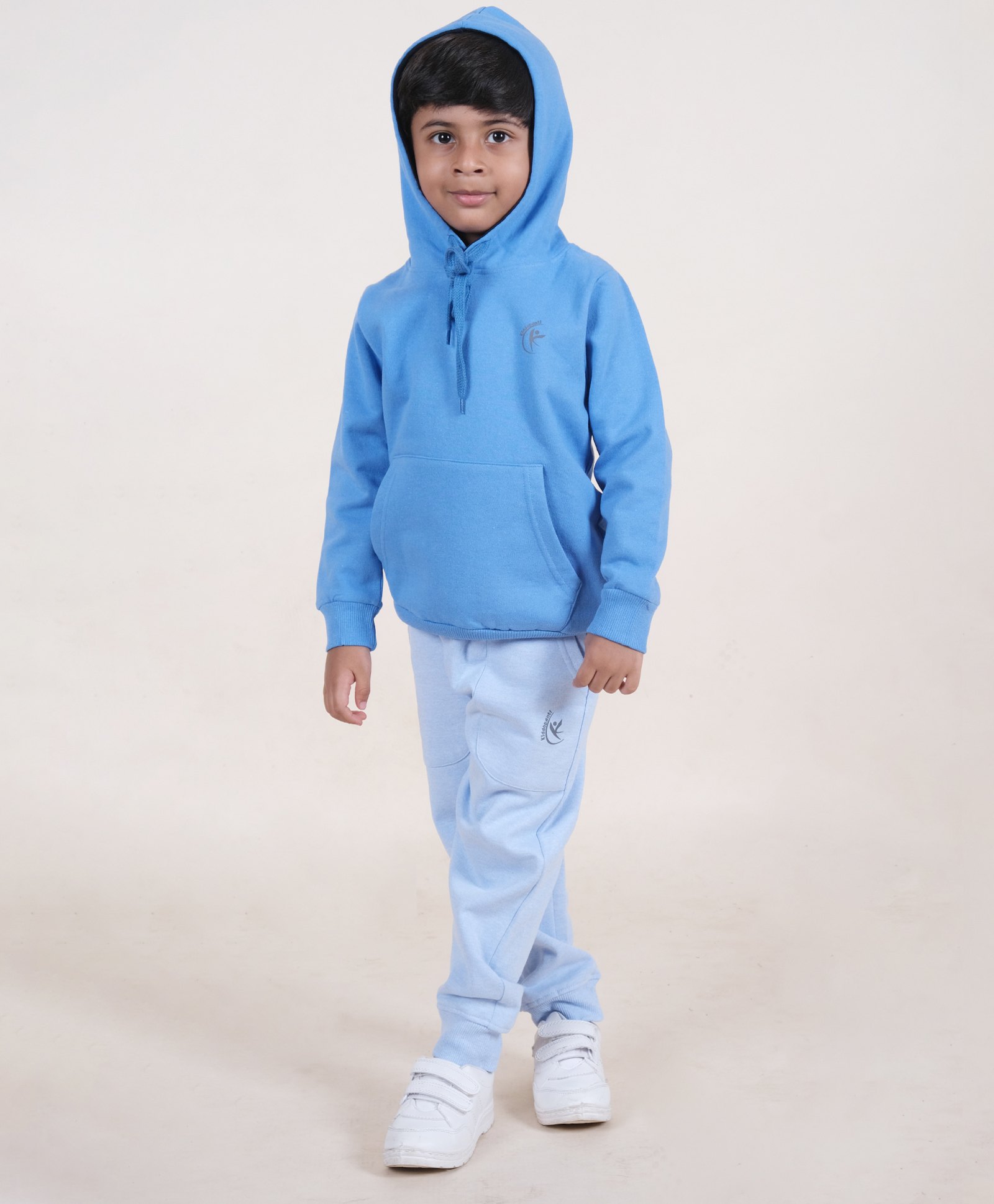 Kiddopanti Fleece Full Sleeves Brand Logo Printed Hooded Sweatshirt With Coordinating Joggers - Blue-picture-13
