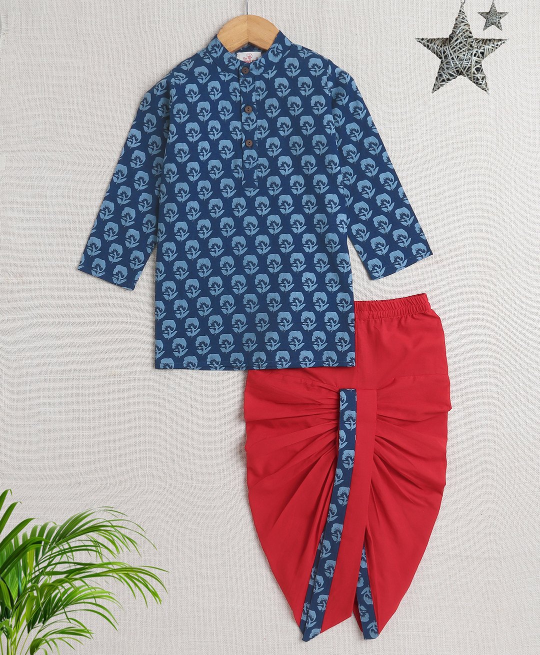 The Magic Wand Full Sleeves Floral Motif Printed Kurta With Dhoti Set - Navy Blue-picture-43