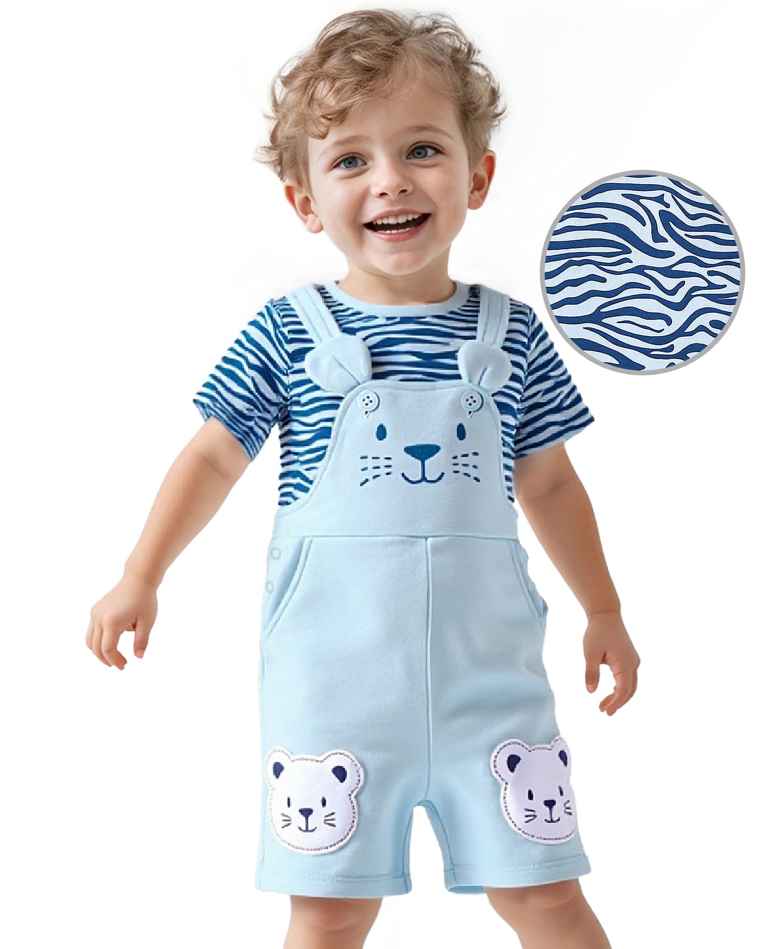 Babyoye 100% Cotton Knit Oragnic Half Sleeves Printed T-Shirt & Animal Patch - Light Blue-picture-12