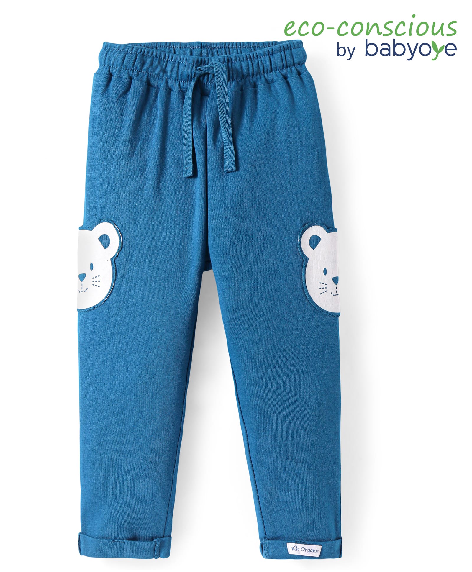 Babyoye Interlock Knit Full Length Lounge Pant with Bear Applique - Blue-picture-16