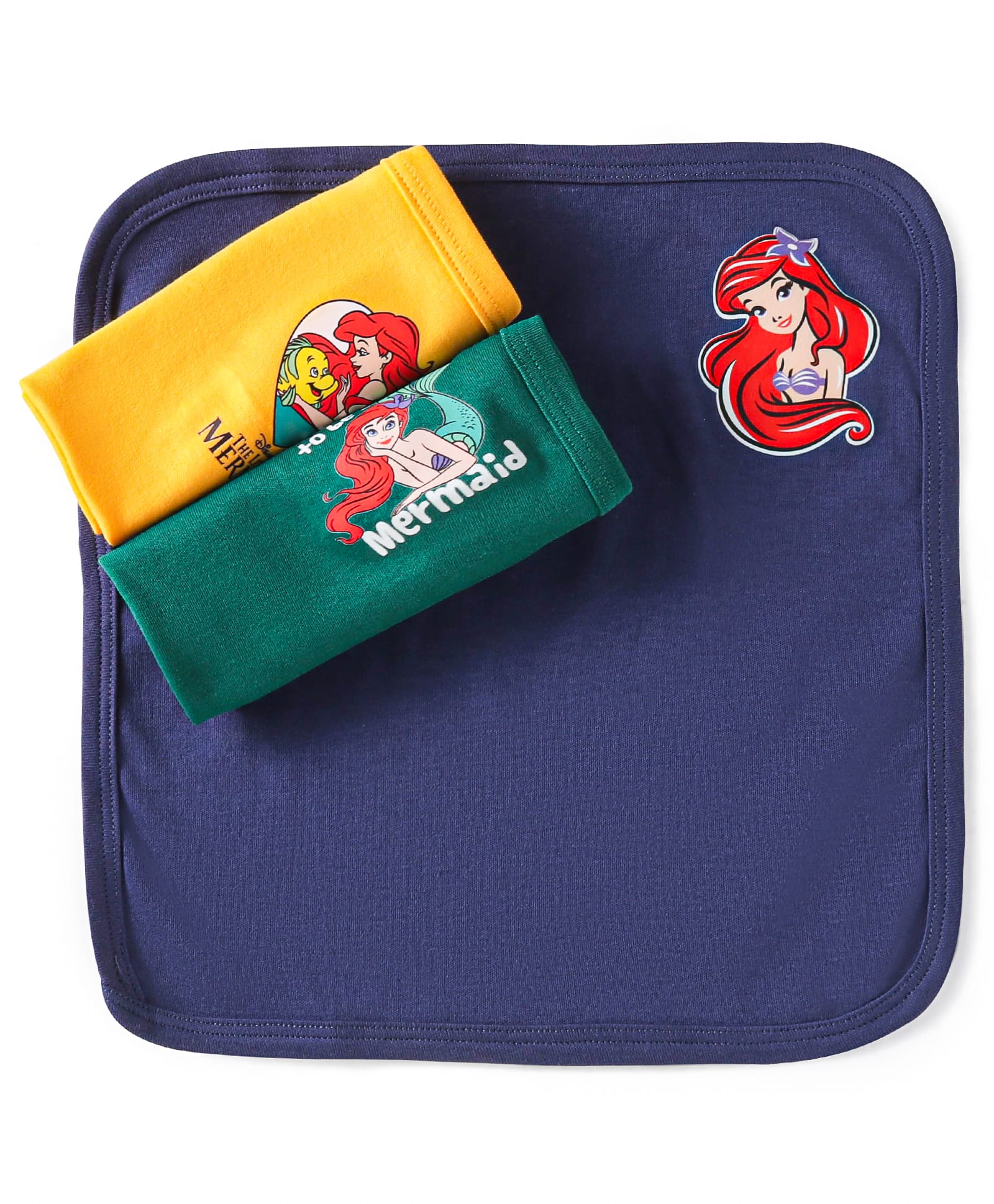 Babyhug Disney Cotton Interlock Kint Hand & Face Towels with Disney Princess Graphics L 28 x H 28 cm Pack Of 3 - Green & Blue-picture-27