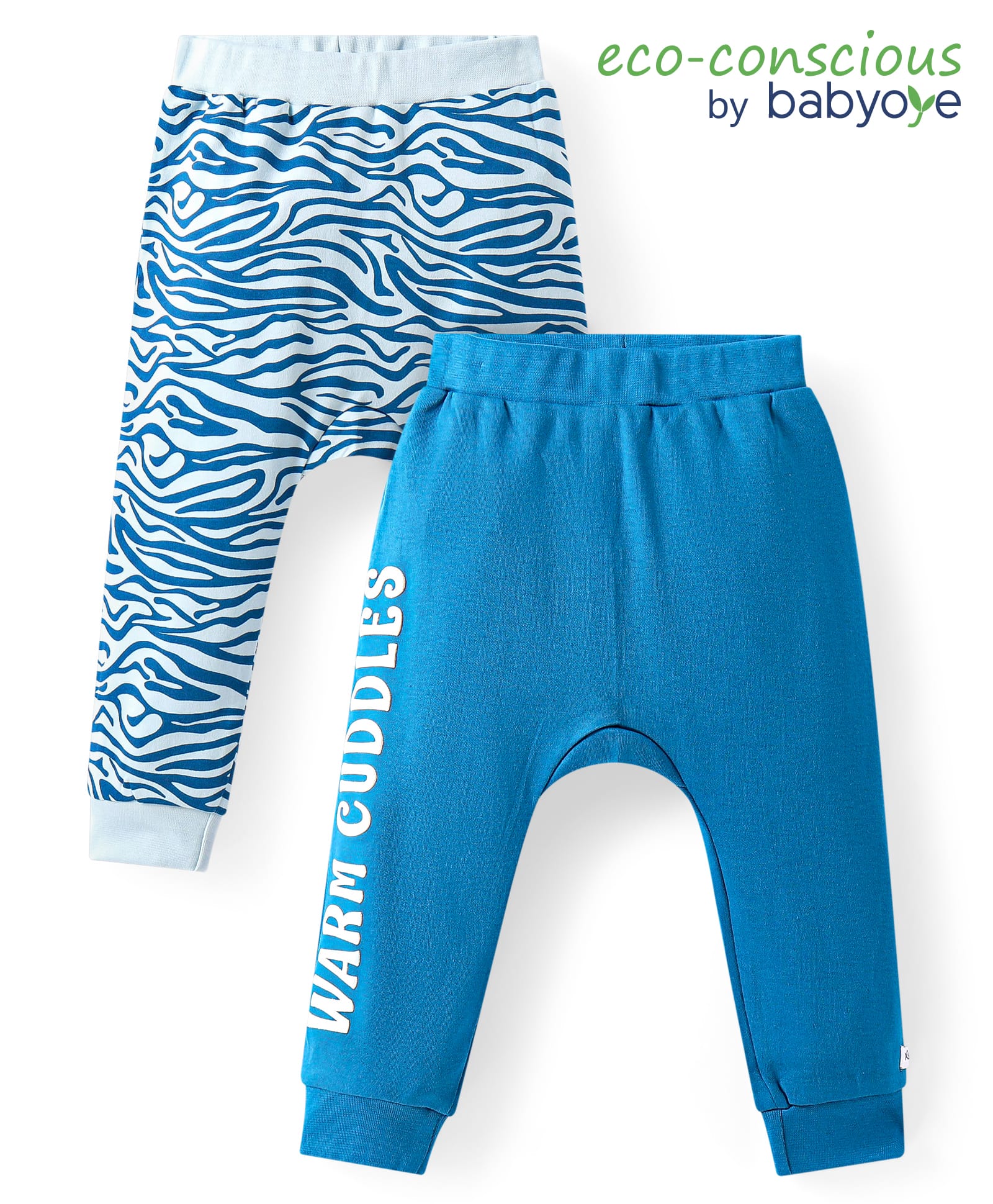 Babyoye 100% Cotton Knit Full Length Diaper Leggings with Animal Stripes & Text Print Pack of 2 - Light Blue-picture-34