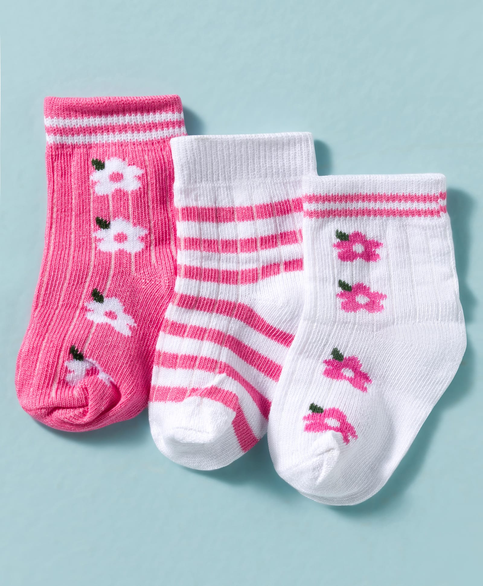 Doodle Poodle Cotton Knit Ankle Length Sockswith Floral Design Pack of 3- White & Pink-picture-33