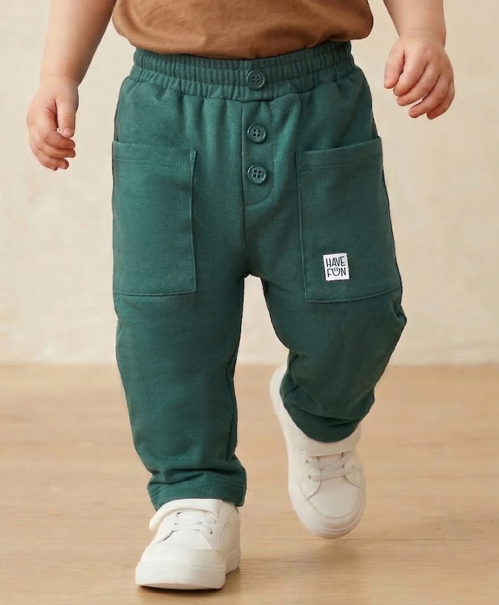 Babyoye Cotton Knit Full Length Solid Dyed Pants - Dark Green-picture-26