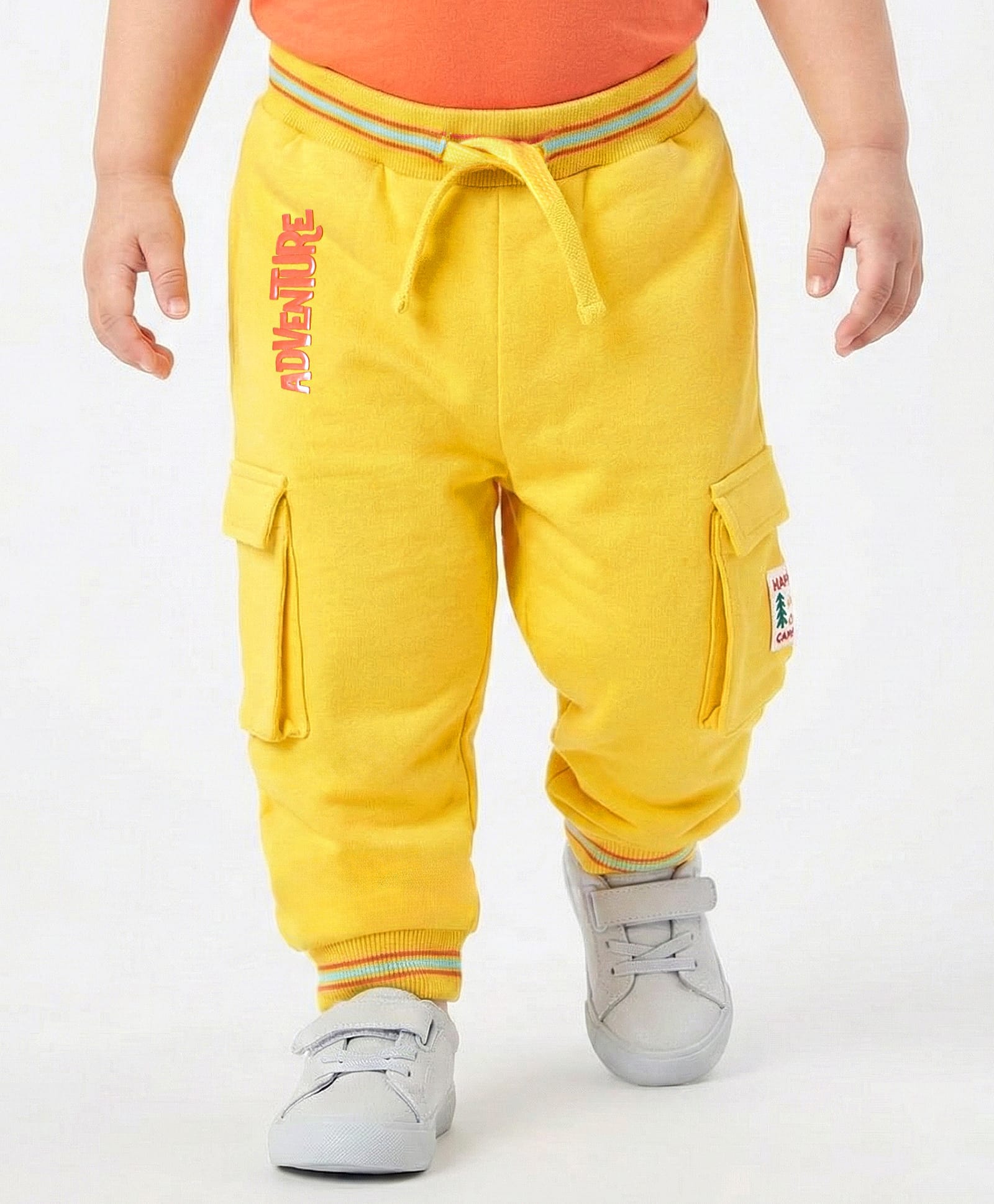 Babyoye 100% Cotton Knit Full Length Lounge Pants with Text Print & Cargo Pockets - Yellow-image-26