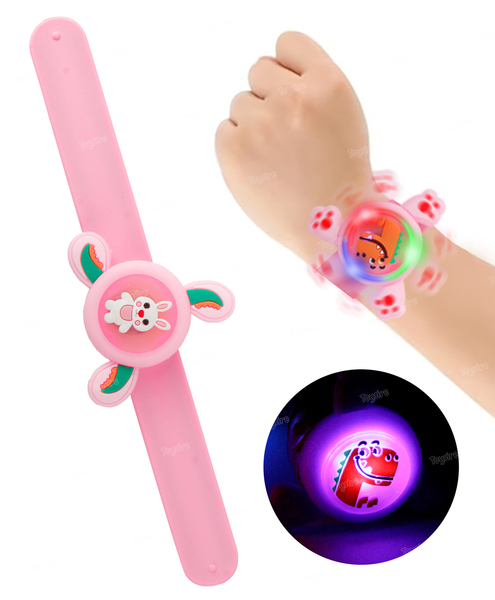 Toysire Spinner Wristband for kids with LED Lights- Silicone Strap Cartoon Wristband for Kids - Pink