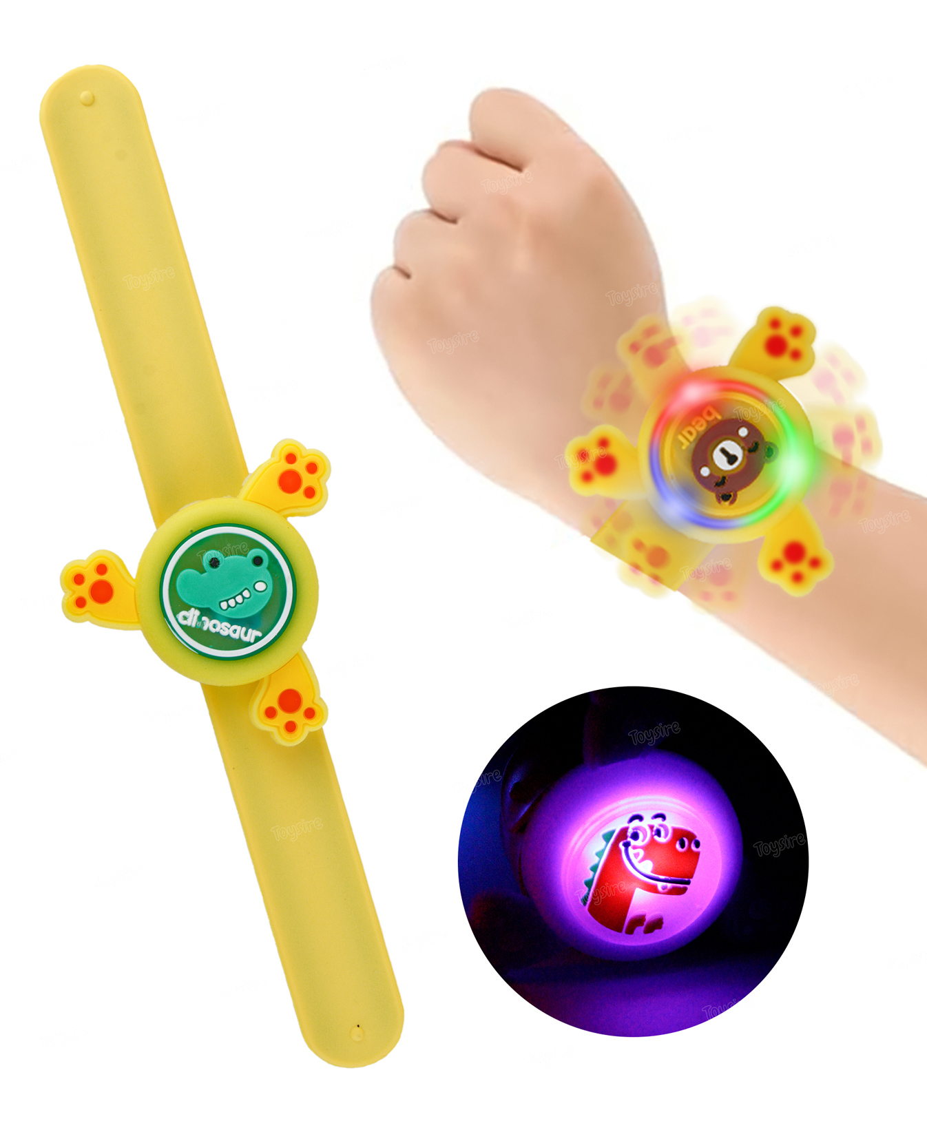 Toysire Spinner Wristband for kids with LED Lights- Silicone Strap Cartoon Wristband for Kids - Yellow
