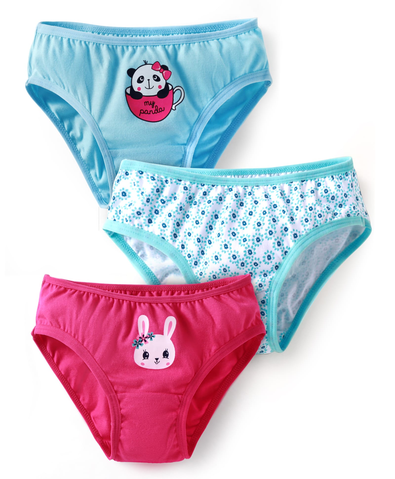 Babyhug Single Jersey Knit Panties With Animal & Floral Print Pack of 3 - Dark Pink White & Blue-image-27