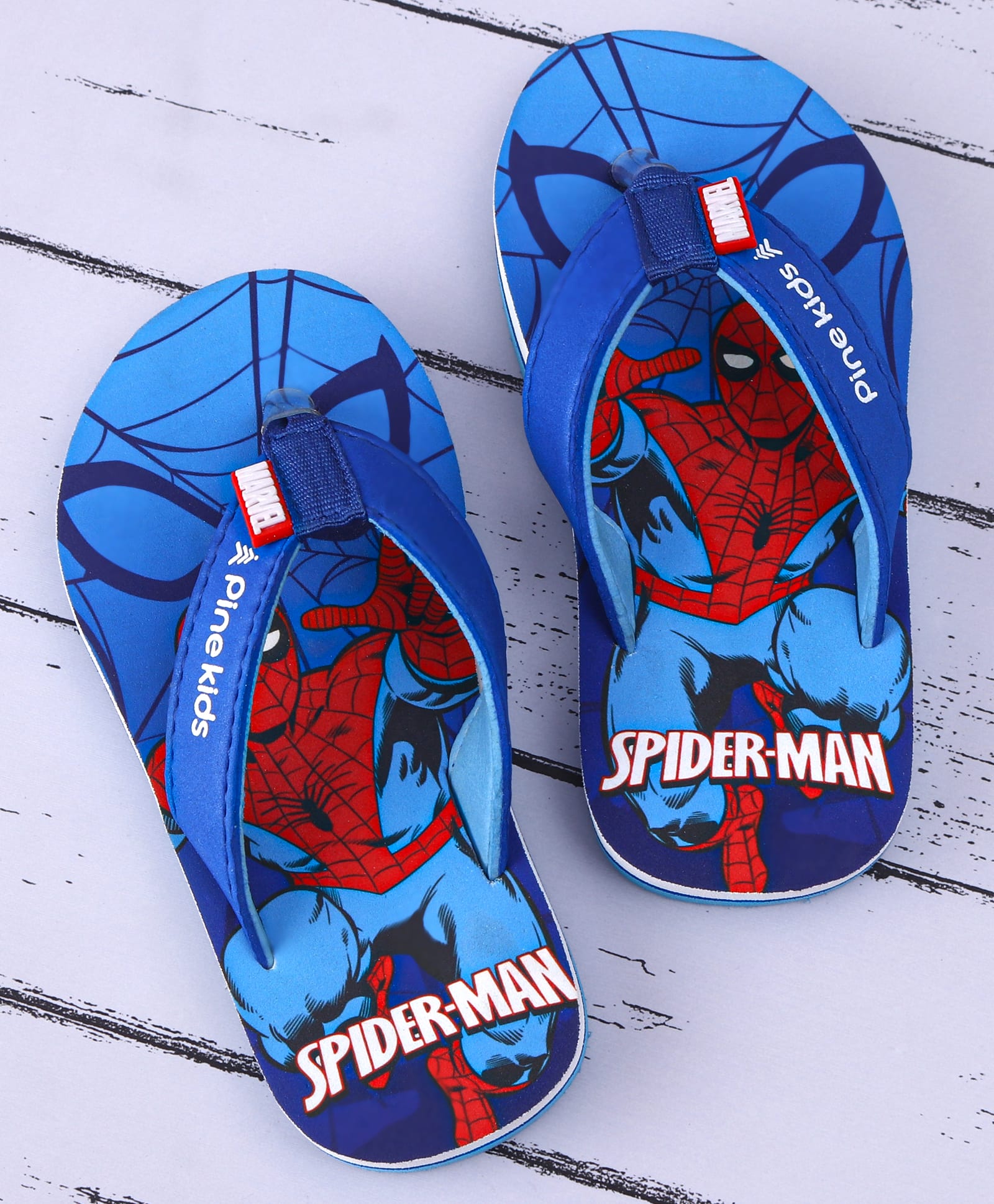 Pine Kids Marvel Slip On Flip Flops with Spider Man Print - Blue-image-15