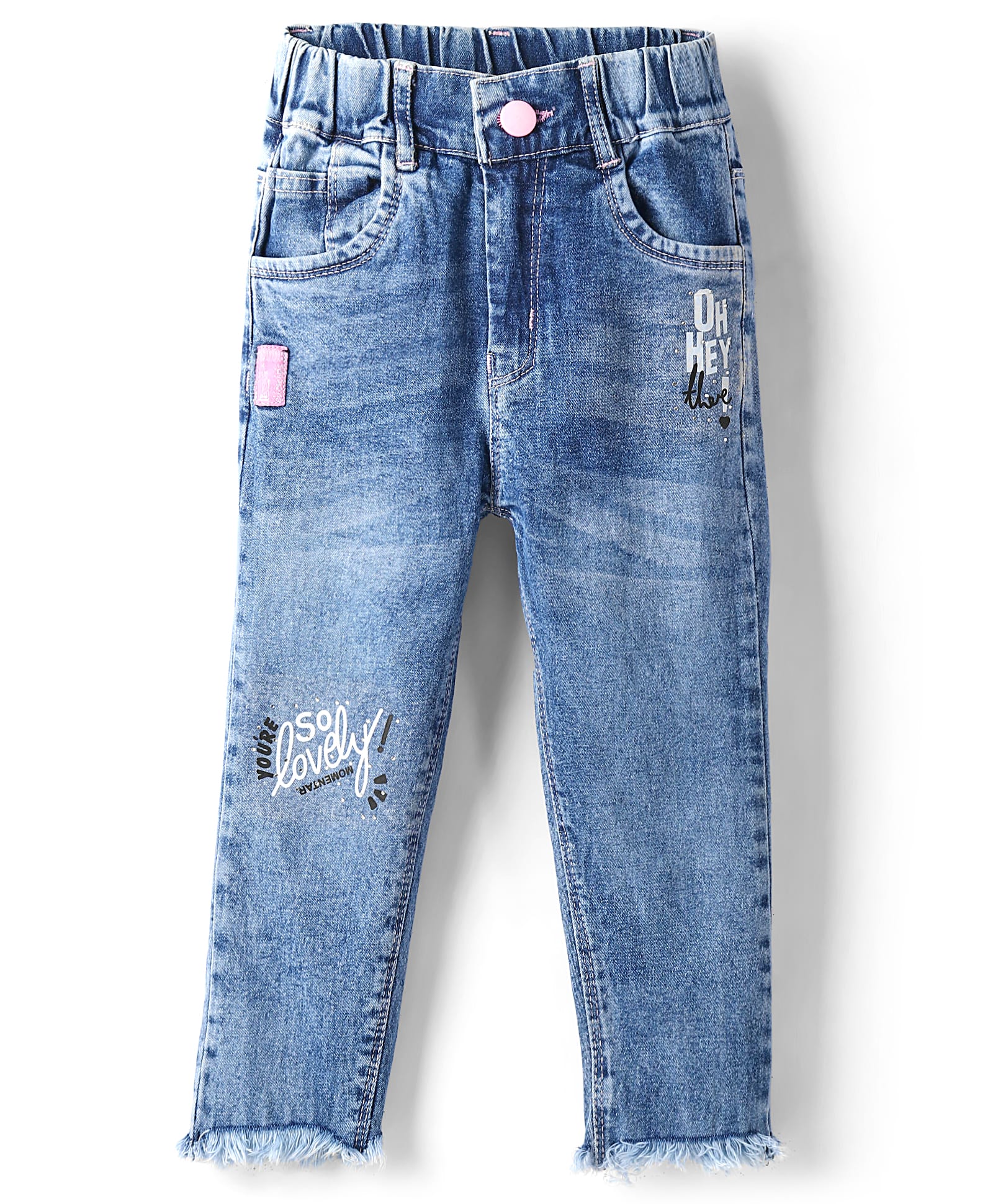 Olio Kids Woven Full Length Denim Jeans With Text Print - Light Blue-image-21