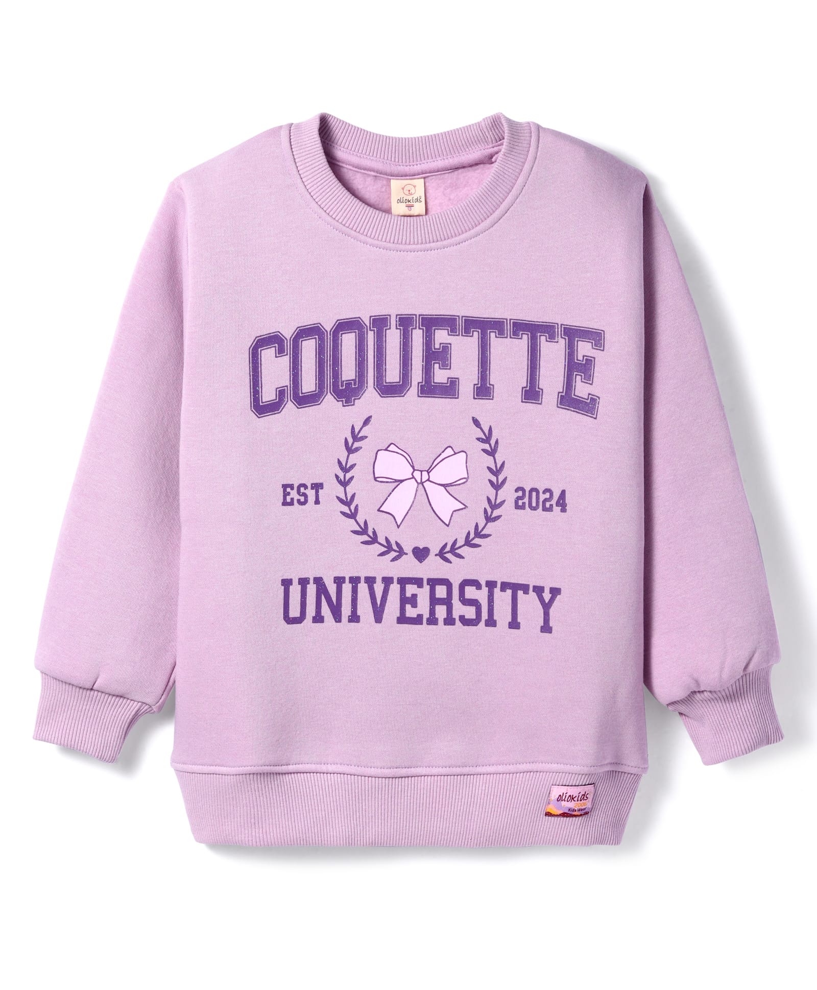 Olio Kids Fleece Knitted Full Sleeves Sweatshirt With Text Print - Mauve-image-29