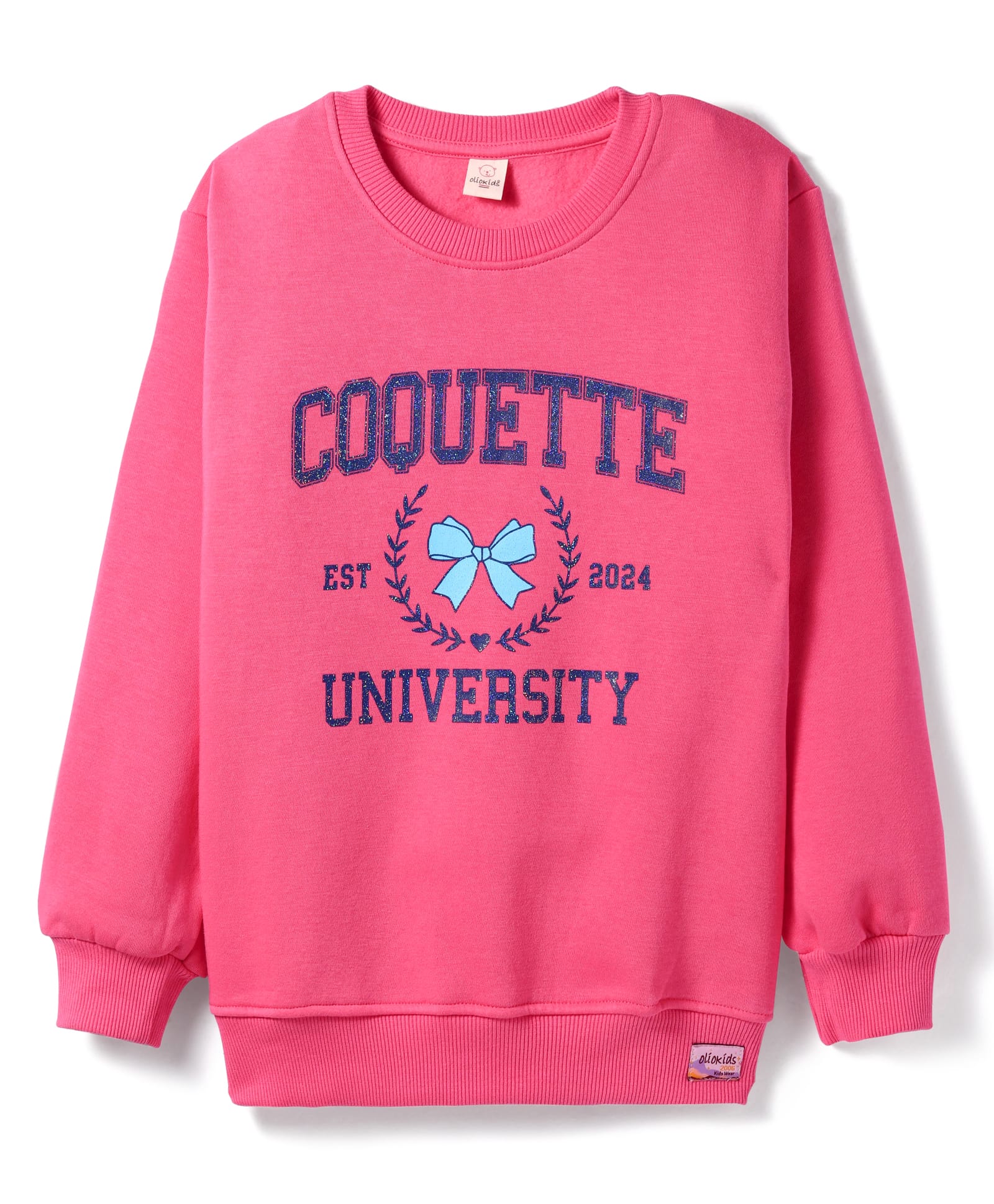 Olio Kids Fleece Knitted Full Sleeves Sweatshirt With Text Print - Dark Pink-picture-26