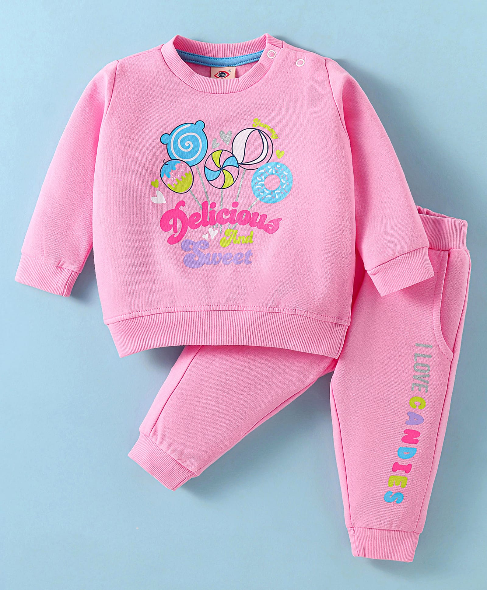 Zero Female Fleece Knit Full Sleeves Winter Wear T- Shirt & Lounge Pant Set Text Print - Pink-picture-0