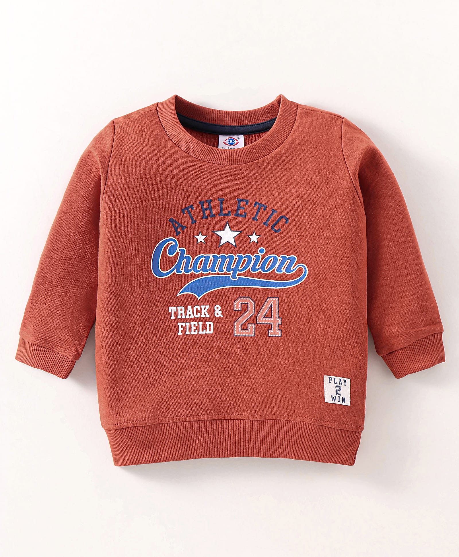 Zero Cotton Knit Full Sleeves Text Printed T-Shirt - Rust Orange-image-30