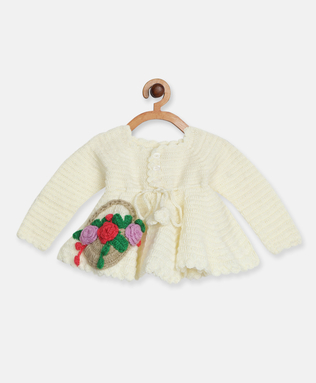 MayRa Knits Full Sleeves Hand Knitted Floral Designed Crochet Dress - White-picture-25