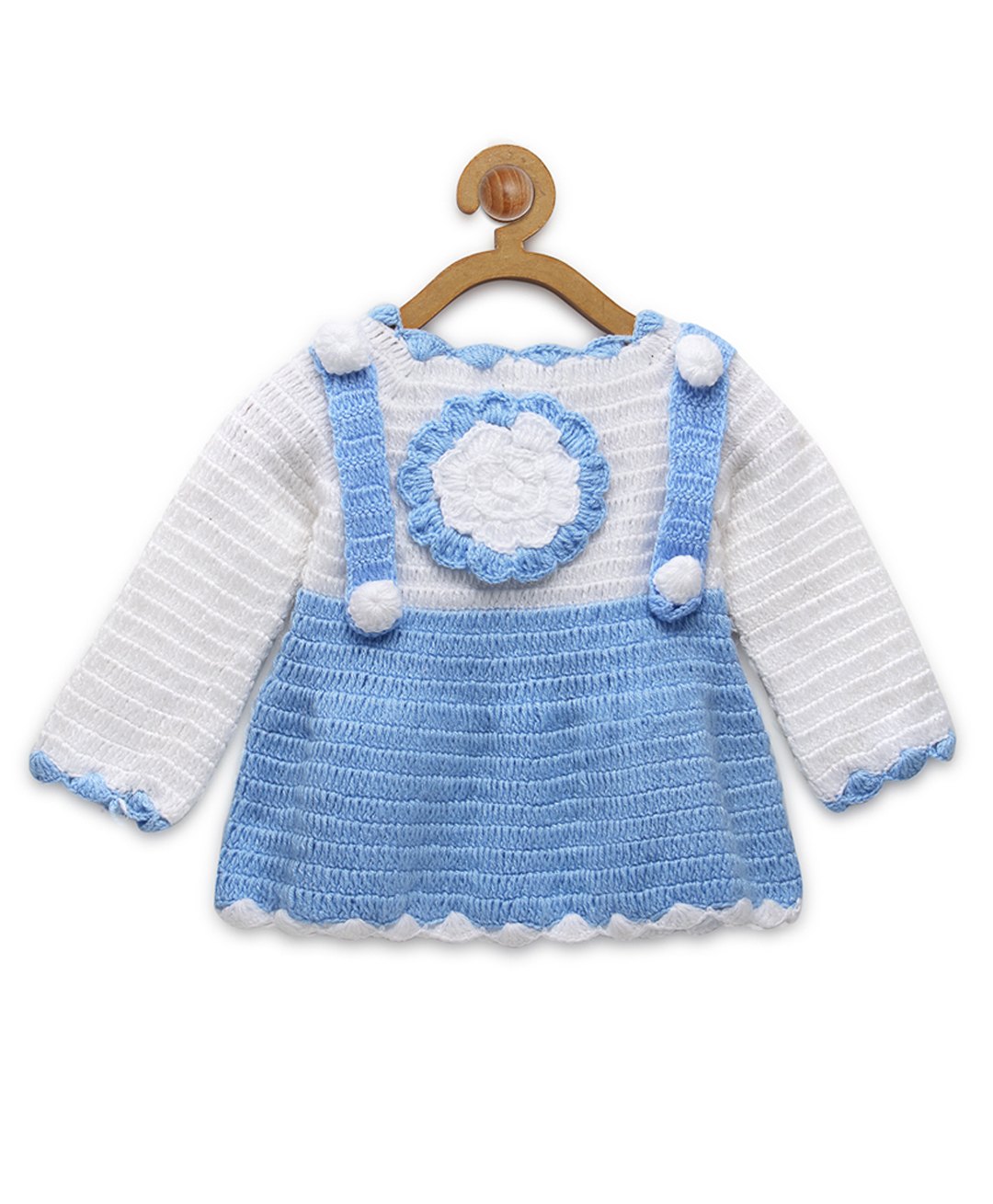 MayRa Knits Full Sleeves Hand Knitted Floral Designed Crochet Dress - Blue-picture-21