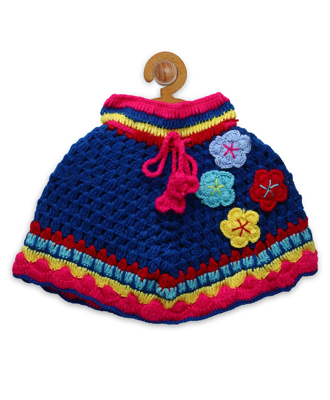 MayRa Knits Hand Knitted Floral Designed Crochet Poncho - Blue-image-31