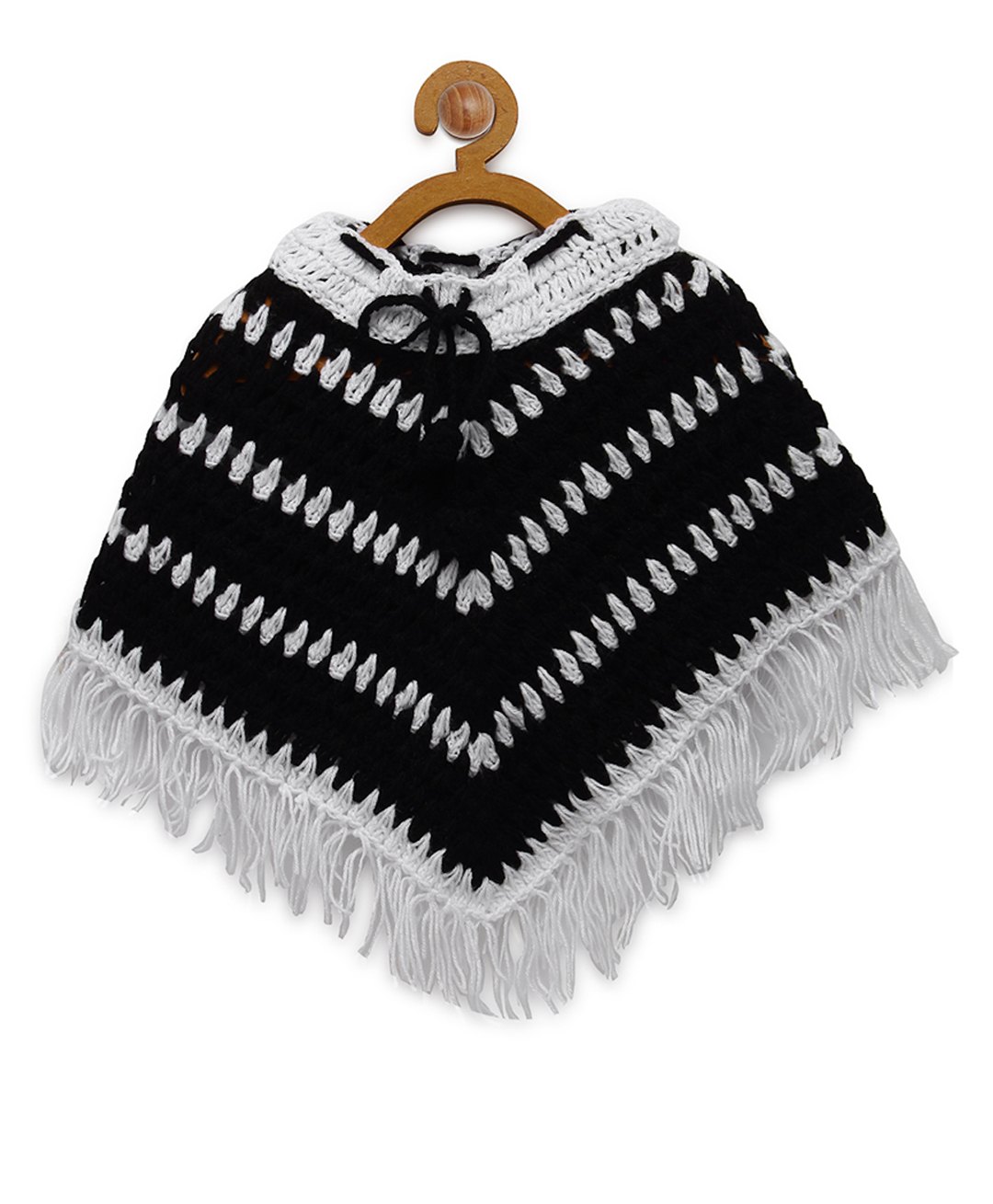 MayRa Knits Hand Knitted Self Designed Crochet Poncho - Black-image-3