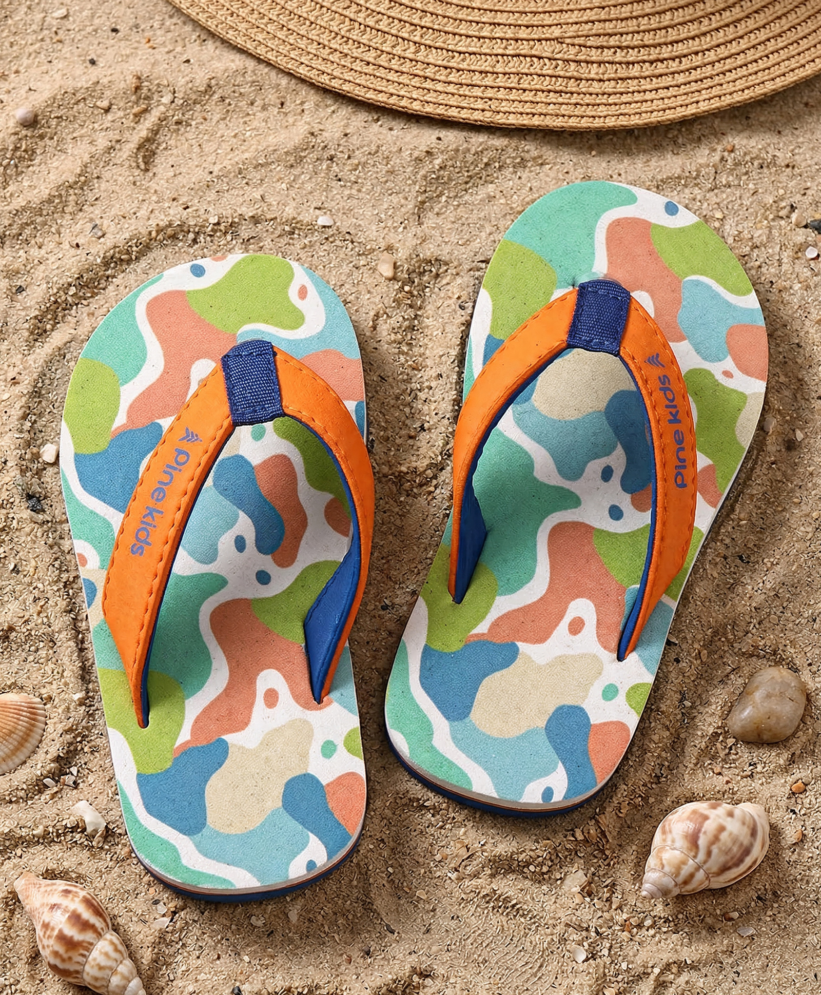 Pine Kids Slip On Flip Flops with Abstract Print - White Orange & Blue-picture-14