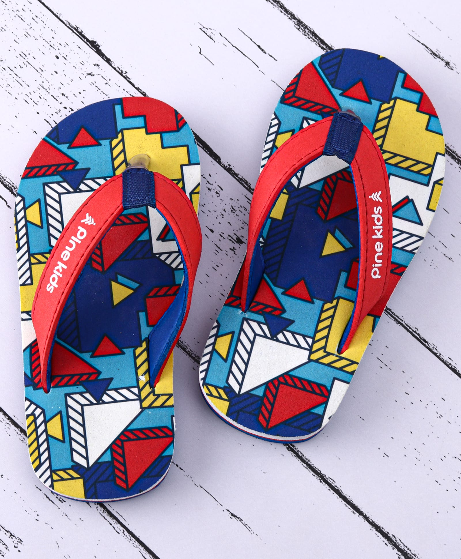 Pine Kids Slip On Flip Flops with Abstract Print - Red Blue & Yellow-image-49