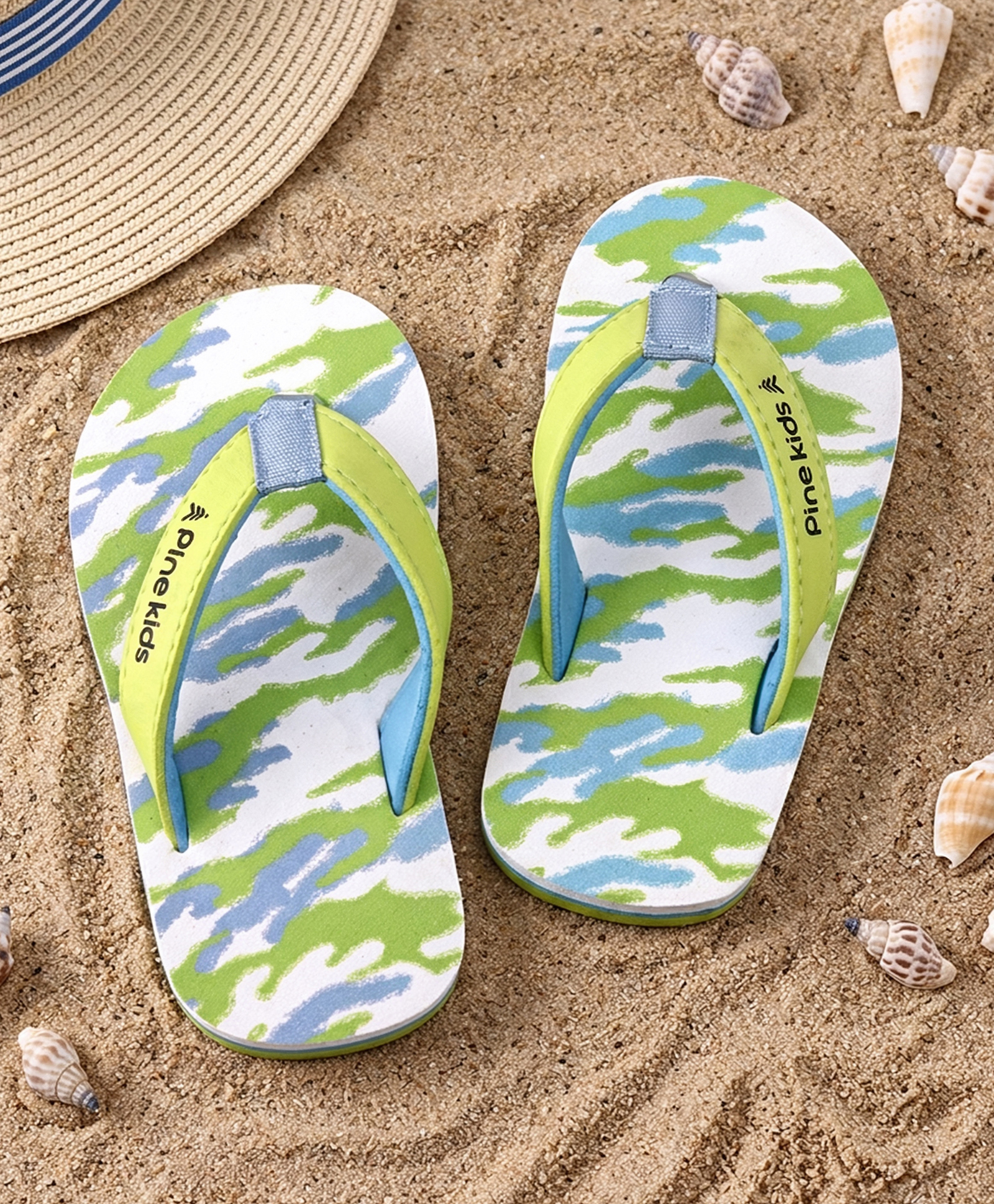 Pine Kids Slip On Flip Flops with Camouflage Print - Light Green-image-44