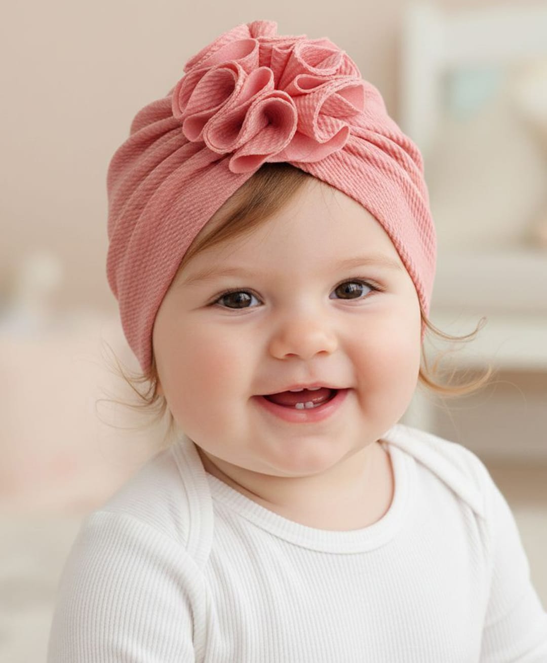 Polka Tots Cotton Solid Flower Cap - Pink-image-26